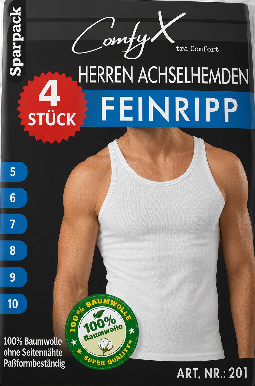 iKENNAS Unterhemd Herren Unterhemd Weiß Feinripp 100% Baumwolle Achselhemd (4-St)