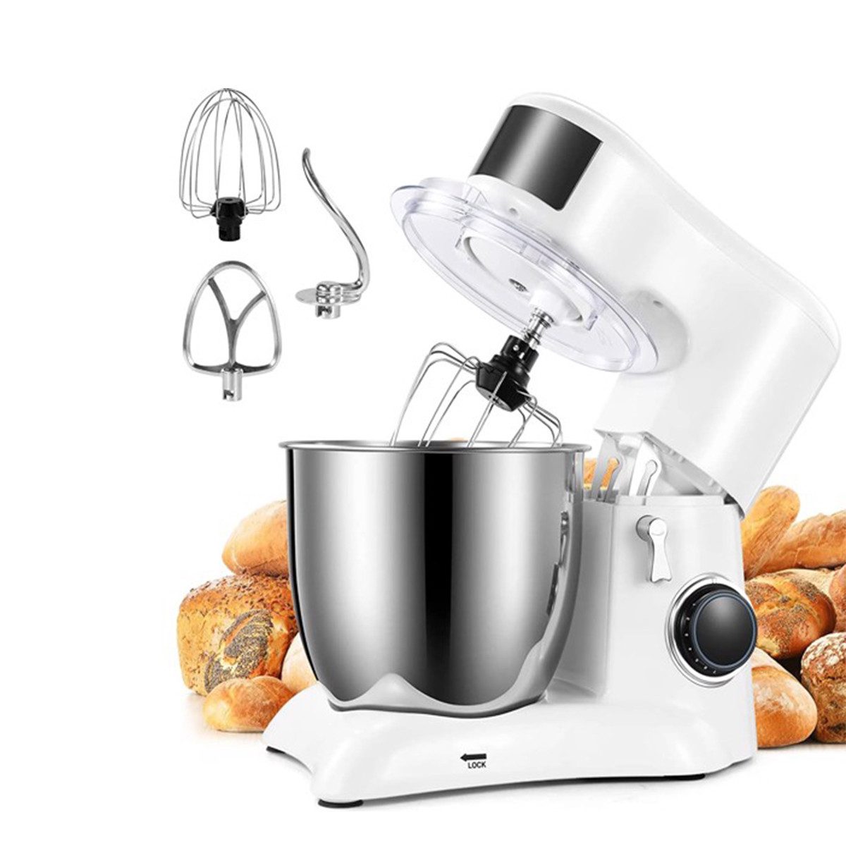 autolock Küchenmaschine, 10 Geschwindigkeitsstufen 1300 W Knetmaschine Teigmaschine