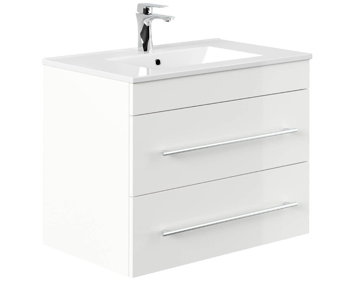 Posseik Waschtisch-Set Badmöbel Waschtisch KlassikX 75cm, inkl. Waschbecken, weiß hochglanz, (Badmöbel Set, 1-St., Waschtisch Set)