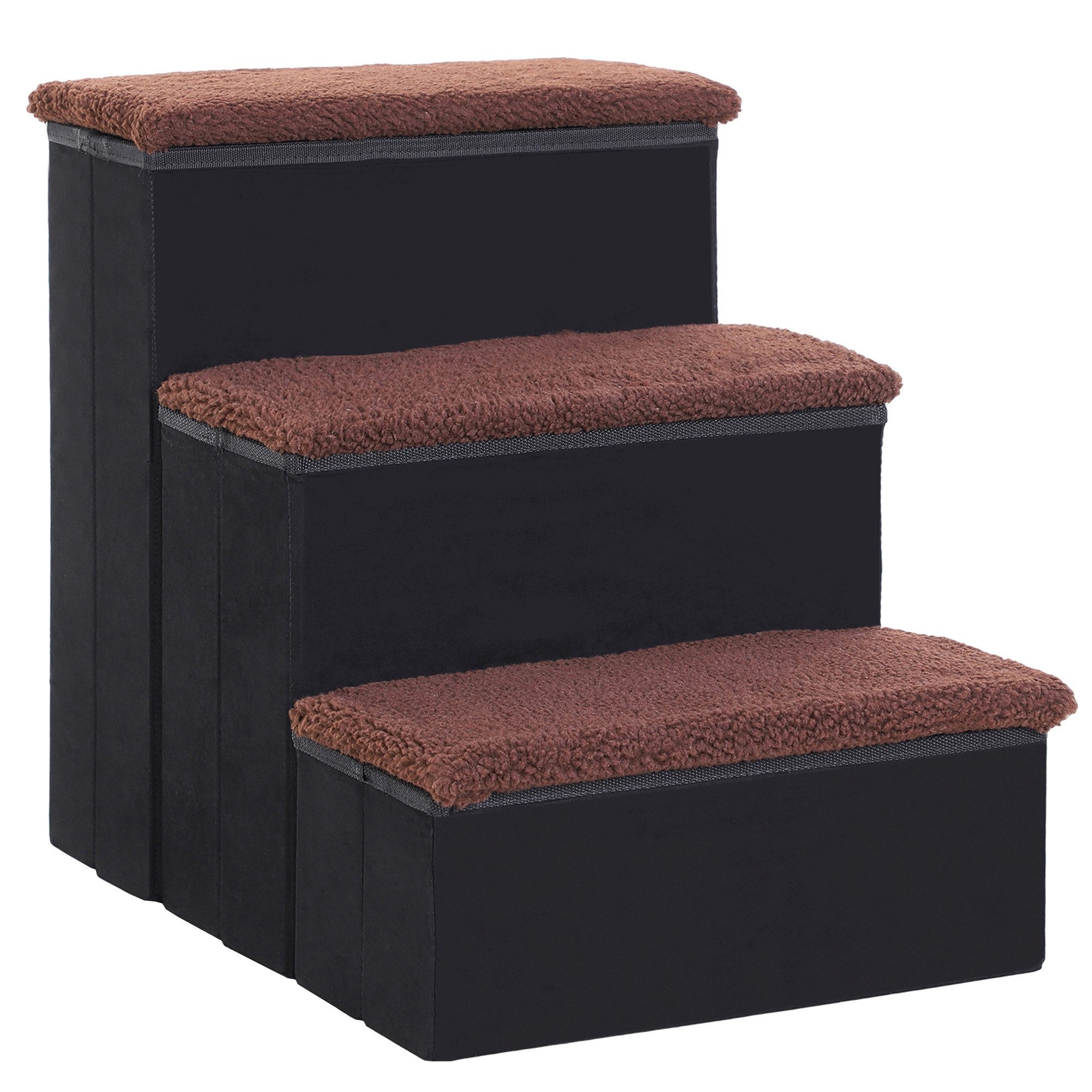MC Star Haustiertreppe faltbare Katzentreppe Hundetreppe mit 3 Stufen Stauraum (für Katzen und Hunde MDF Schwarz 40x54x48cm)