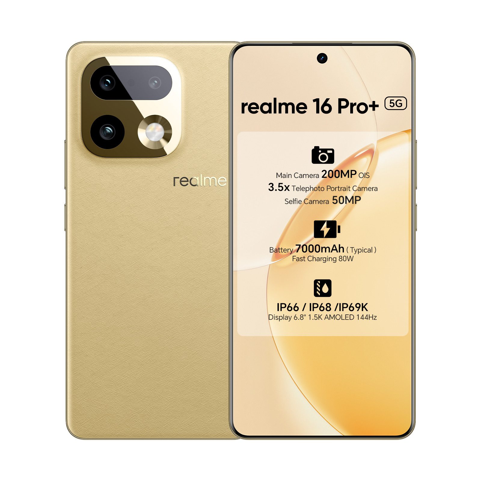 Realme Realme 16 Pro+ 5G 6,8" 144Hz 7000mAh Akku 80W Smartphone (6.8 Zoll, 256 GB Speicherplatz, 200MP OIS Kamera)
