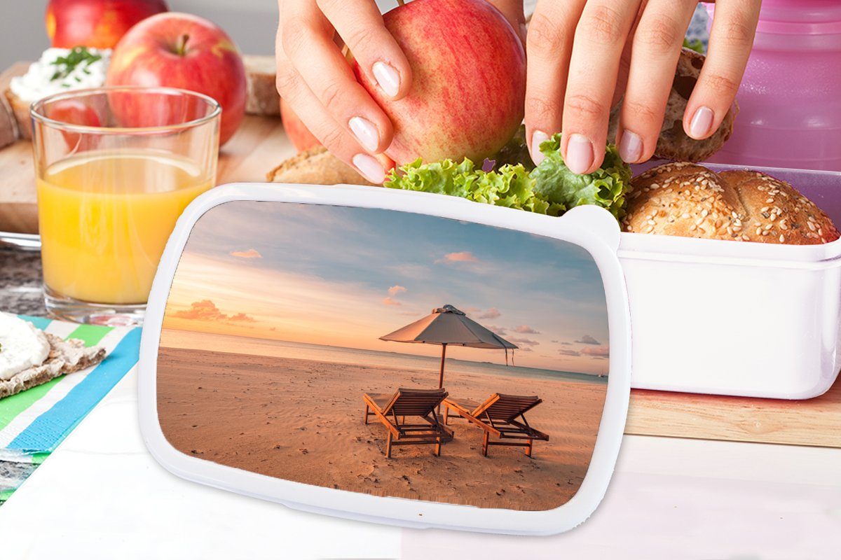 Lunchbox und Mädchen Kinder Sonnenliege - Sonnenschirm, für und weiß (2-tlg), MuchoWow - Brotbox Brotdose, Kunststoff, Erwachsene, Jungs Strand für