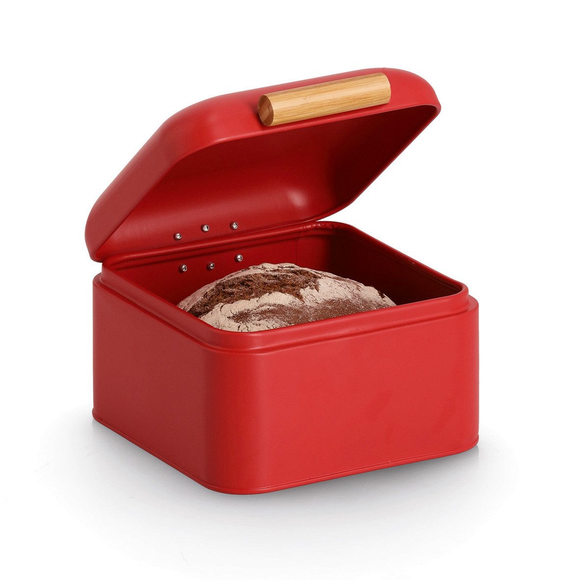 Zeller Present Garderobenständer Brotkasten, Metall/Bambus, rot, ca. 20 x 20 x 13,5 cm