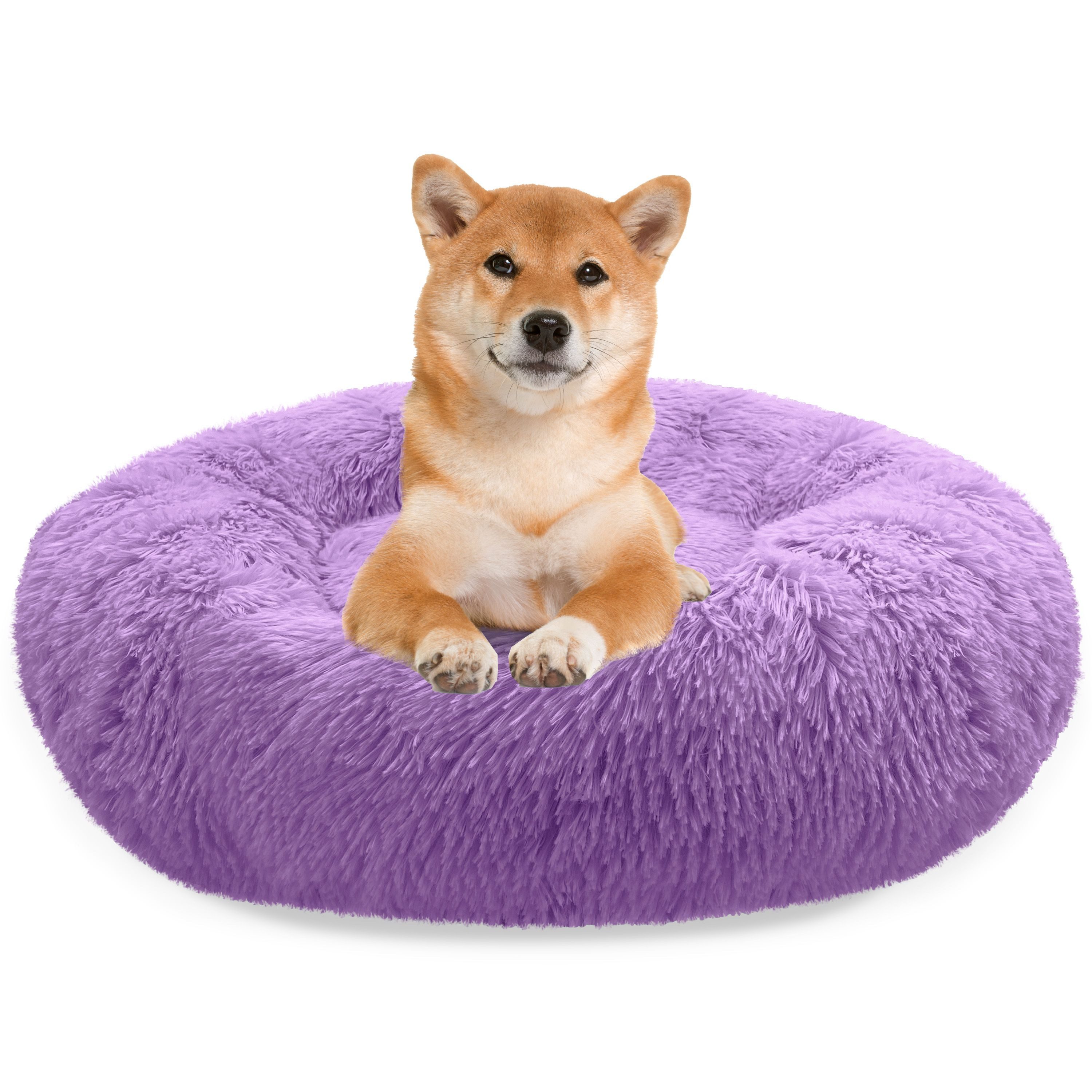 Bluzelle Tierbett Premium Hundebett Hundekissen Donut / Katzenbett Katzenkissen / M, Flauschig Kuschelig Weiches Kunstfell, für Mittlere Hunde / Hundekorb / Rund Waschbar Plüsch Kissen Tier Bett
