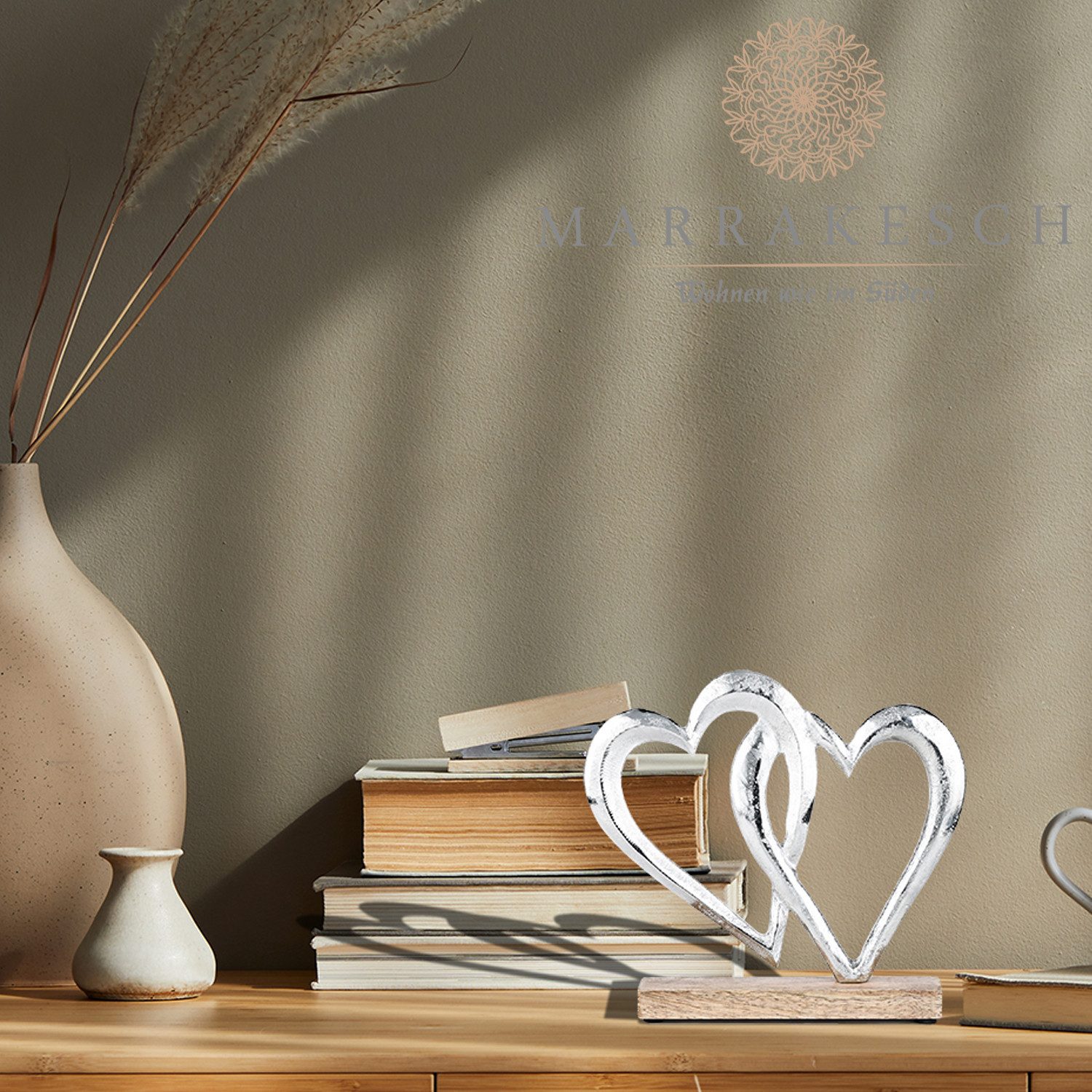 Marrakesch Orient & Mediterran Interior Dekoobjekt Figura Amour -7, legno e alluminio, naturale-marrone-argentato 20 cm (1 St) – Bild 3 von 5