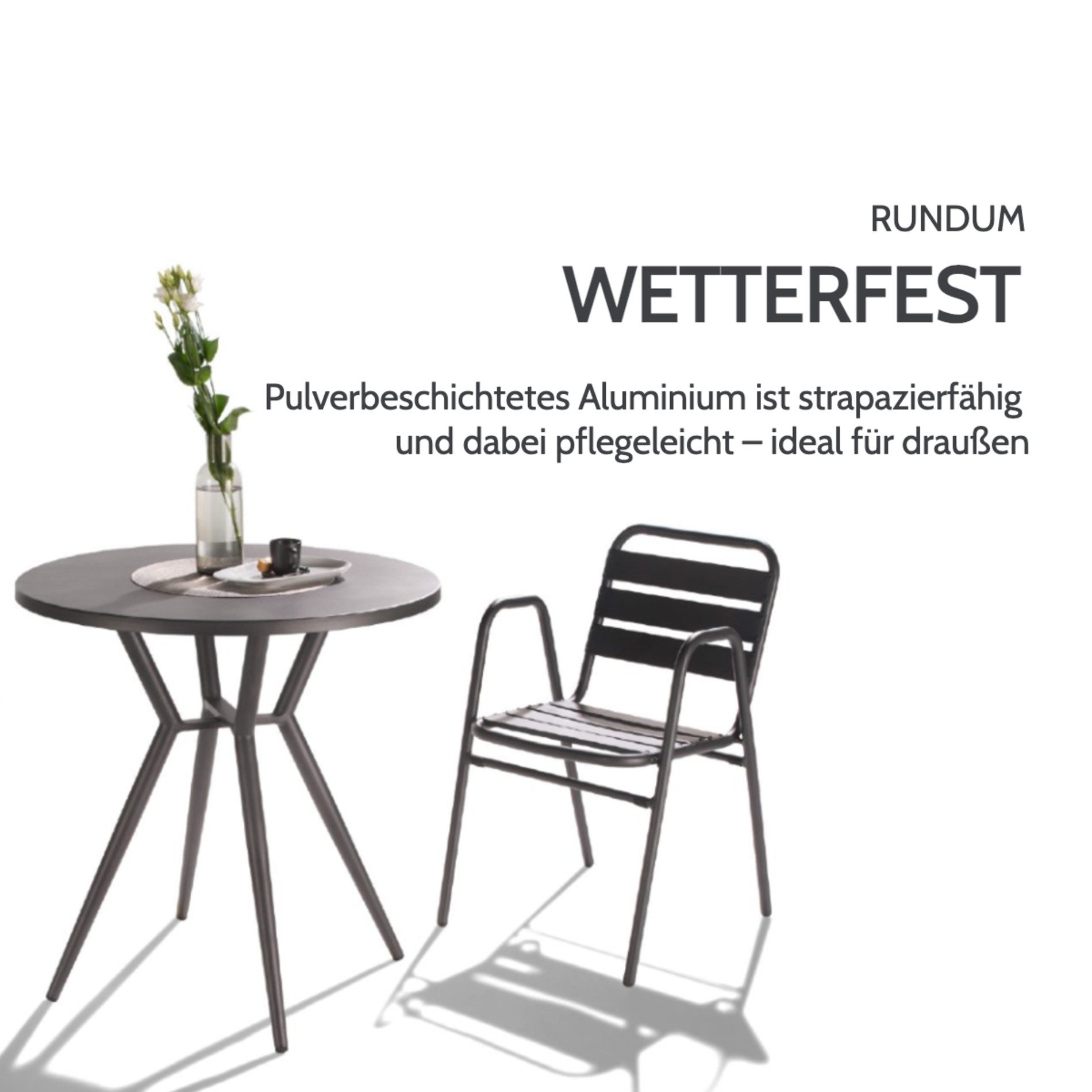 Liadomo Gartentisch Lesina, runder Bistrotisch, Balkontisch, Outdoor-Esstisch Ø 80 cm (wetterfest & modern, 1 Tisch), Aluminium Gartentisch in Anthrazit, rund