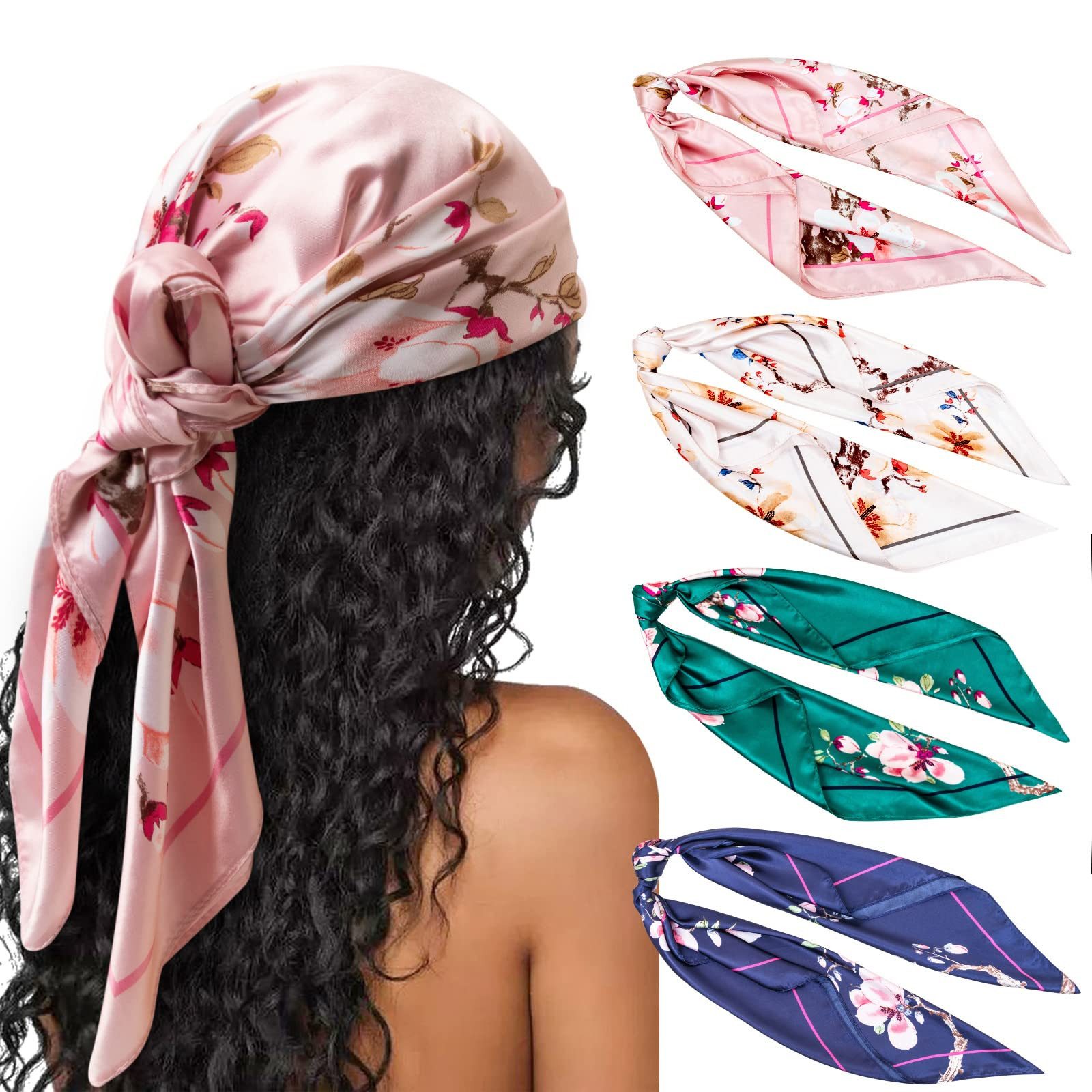 Zaewry Halstuch 90x90cm Quadratische Schals für Damen, (4-St), Mode Kopftuch Bandanas Haartuch Halstuch Haarschmuck