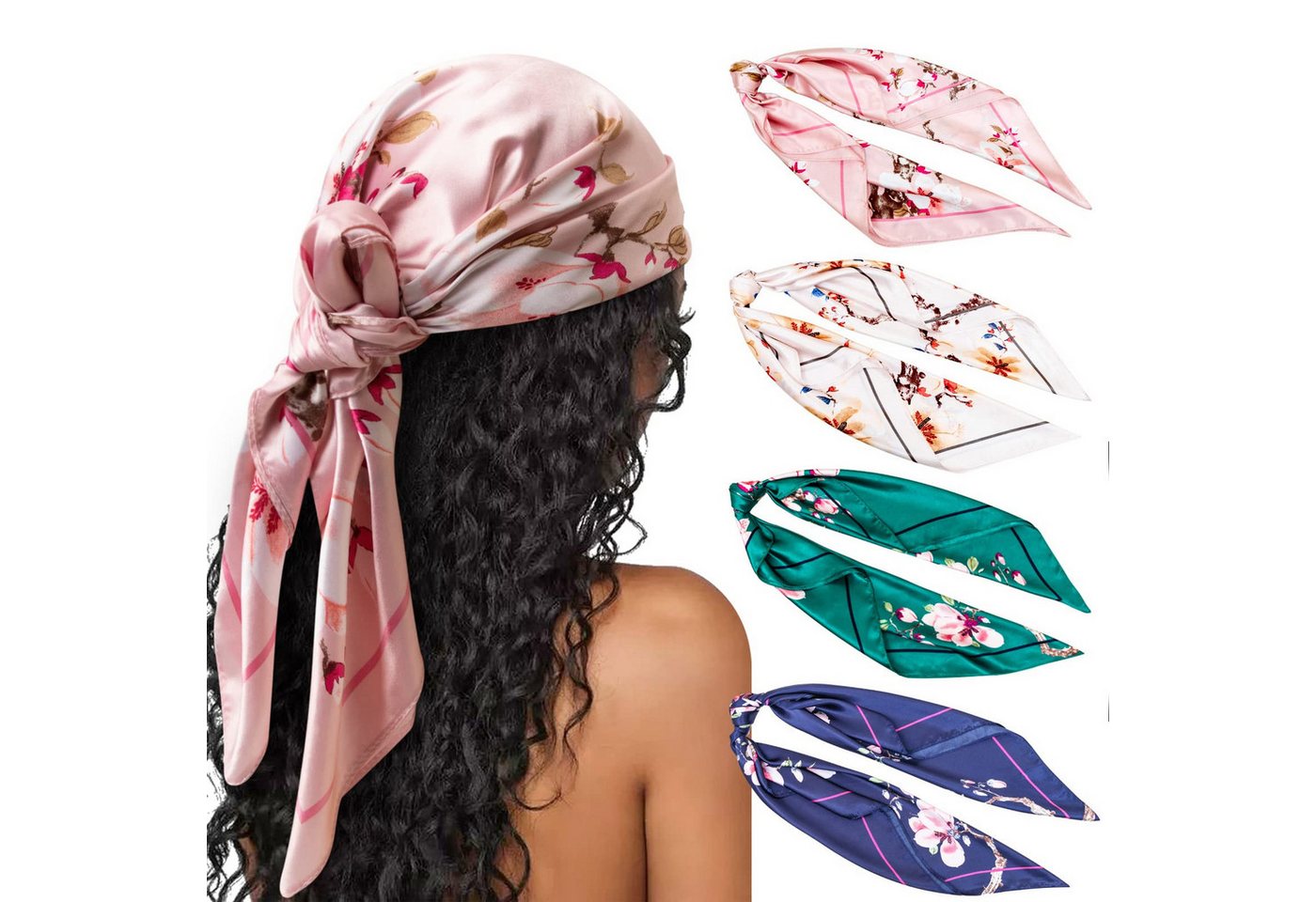 Zaewry Halstuch 90x90cm Quadratische Schals für Damen, (4-St), Mode Kopftuch Bandanas Haartuch Halstuch Haarschmuck