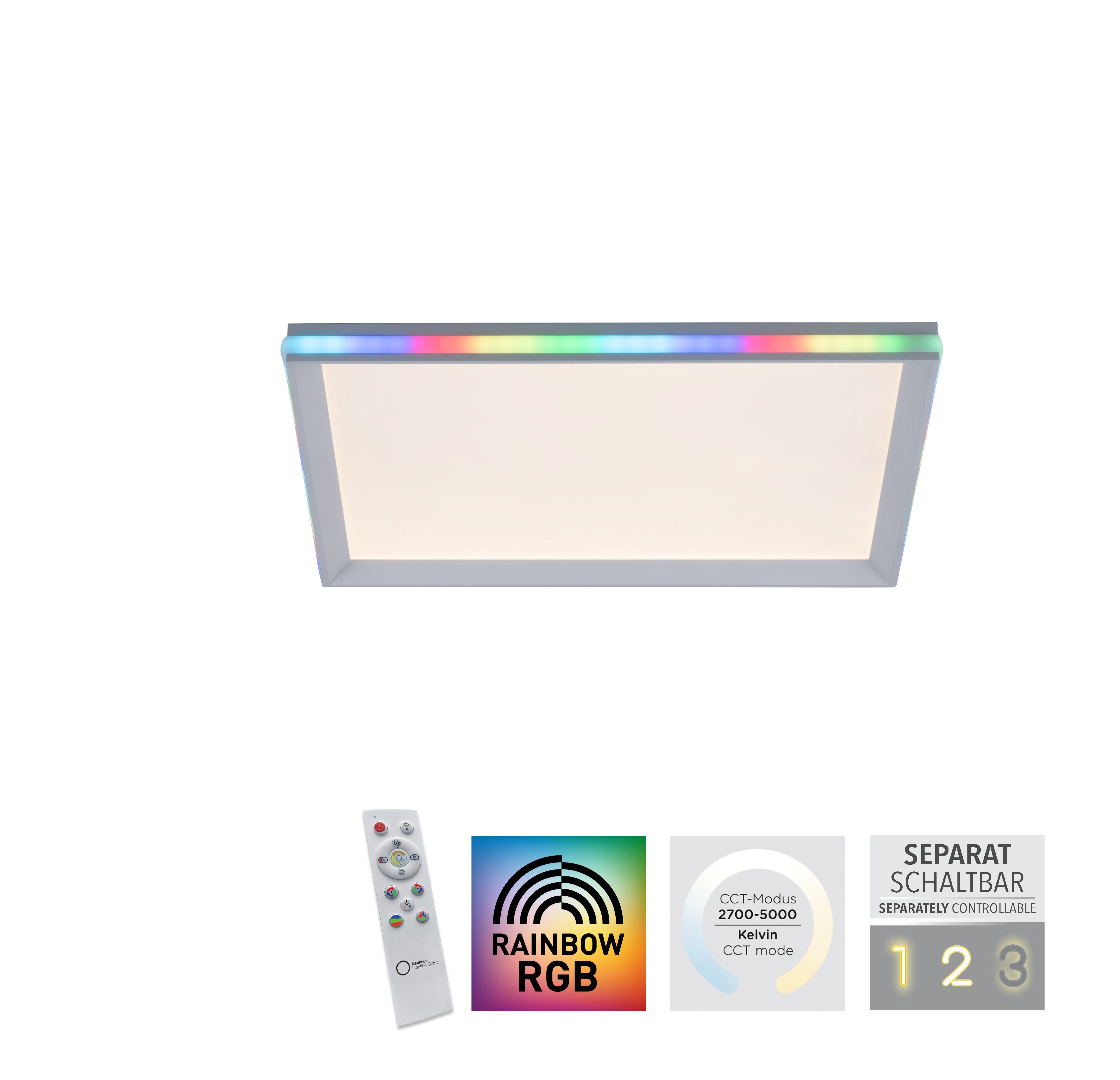 RGB-Rainbow, Direkt Deckenleuchte Fernbedienung, CCT über kaltweiß, Leuchten fest GALACTICA, - Fernbedienung warmweiß LED, LED über integriert, - dimmbar