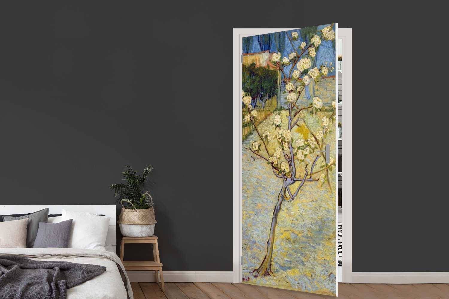 MuchoWow Türtapete Blühender Birnbaum Gogh, für bedruckt, Matt, Tür, (1 cm Vincent van 75x205 - Fototapete Türaufkleber, St)