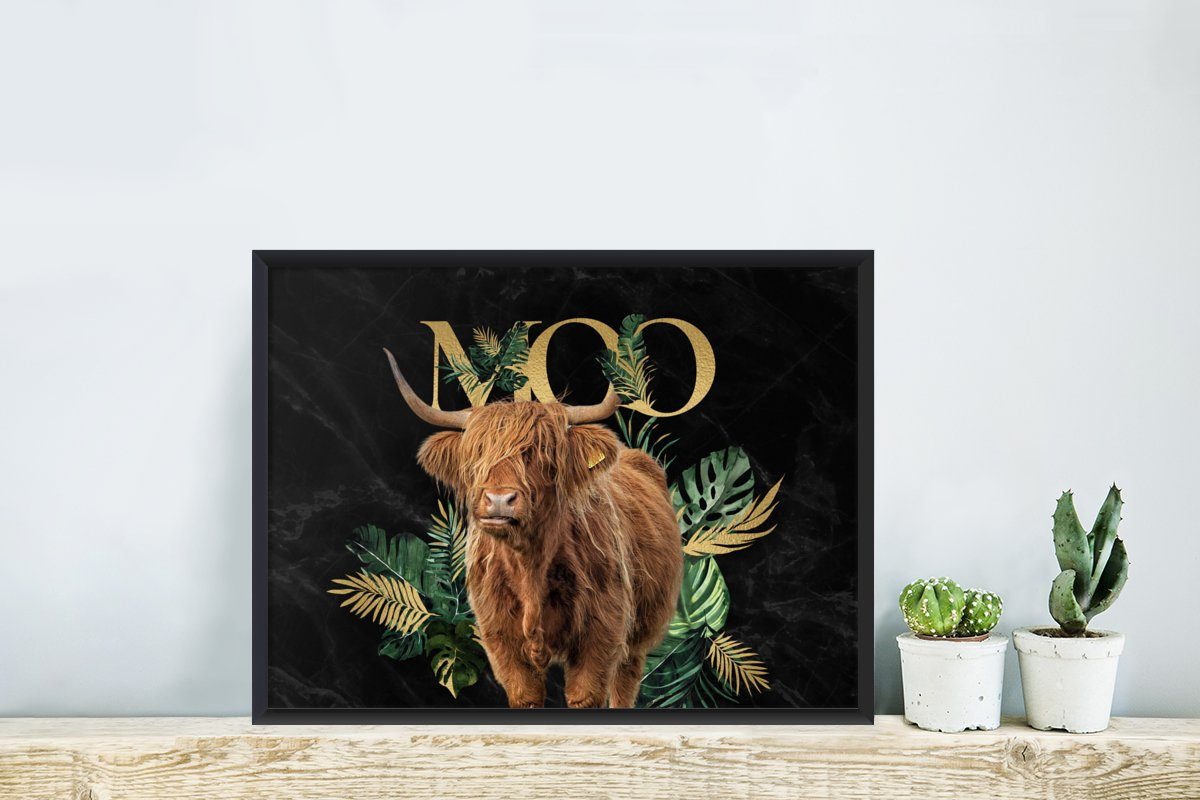 MuchoWow Poster Schottische Highlander Kunstdruck, Rahmen, - - Gerahmtes Luxus, (1 Pflanzen Bilderrahmen St), mit Schwarzem Poster
