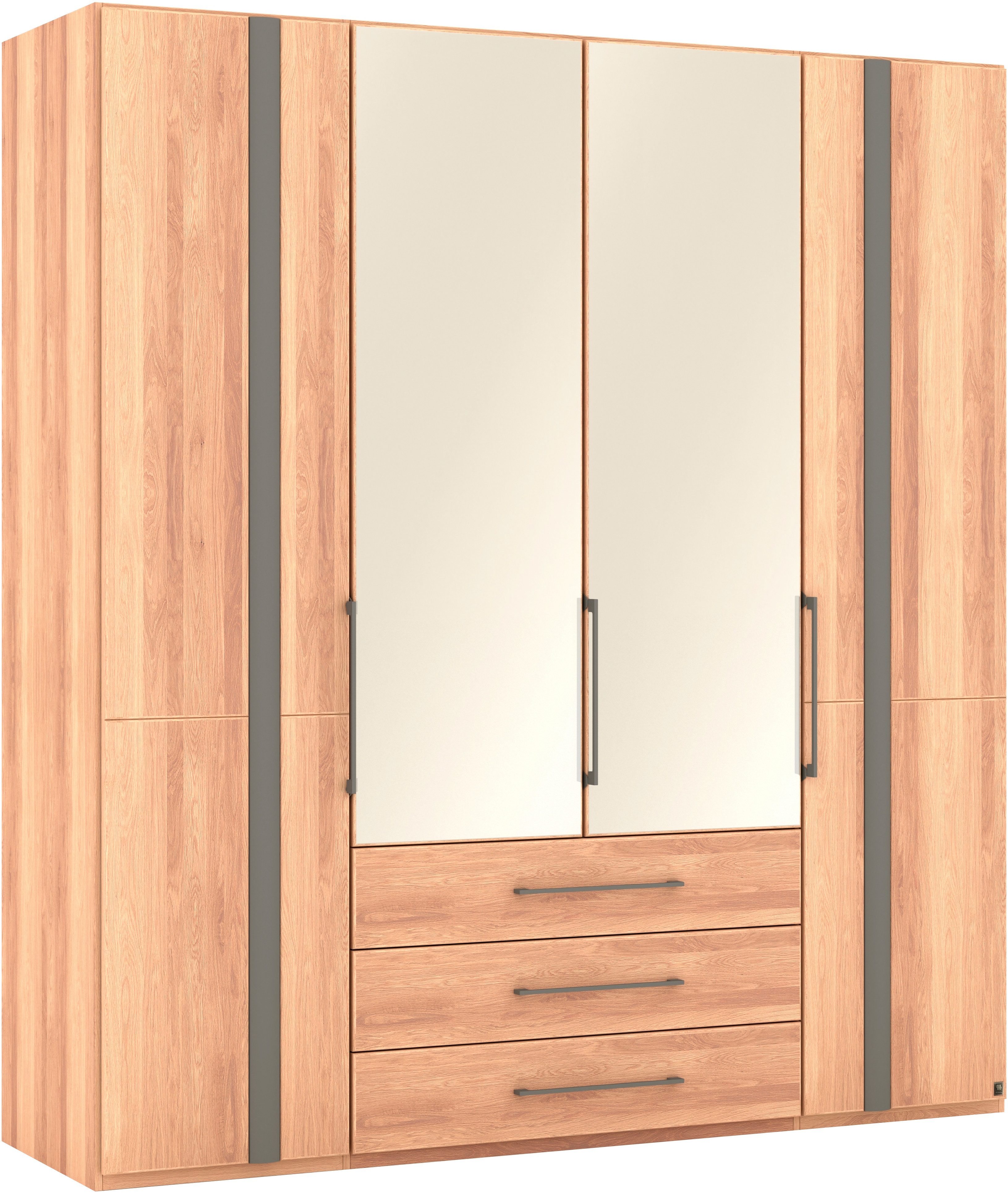 Musterring Kleiderschrank Sorrent, Kleiderschrank, teilmassiv Eiche (mit Türdämpfern, mit Schubladen, extra Böden, MADE IN GERMANY) Türen in Eiche massiv und als Parsol-Bronze-Spiegel, mit Schubkästen