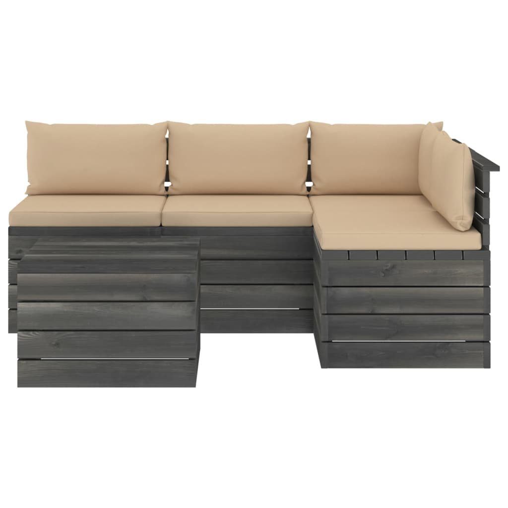 Gartenlounge-Set vidaXL mit 5-tlg. aus Beige (5-tlg) Garten-Sofagarnitur Kissen Kiefernholz, Paletten