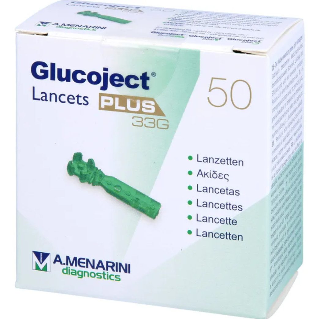 DocMed Lanzetten Glucoject Lancets Plus, 33G, Stechhilfe Lanzetten, Für präzise, schmerzfreie Blutzuckermessungen, 50 tlg., Extra dünne Nadel, Steril verpackt