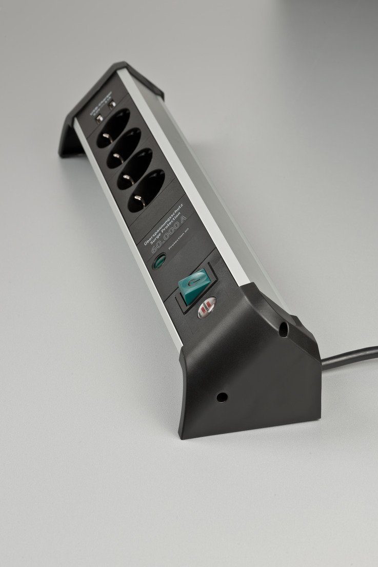 Brennenstuhl Alu-Office-Line 3,1 (Kabellänge Steckdosenleiste Schalter 2-fach USB A, 4-fach 1,8 m), und Überspannungsschutz mit
