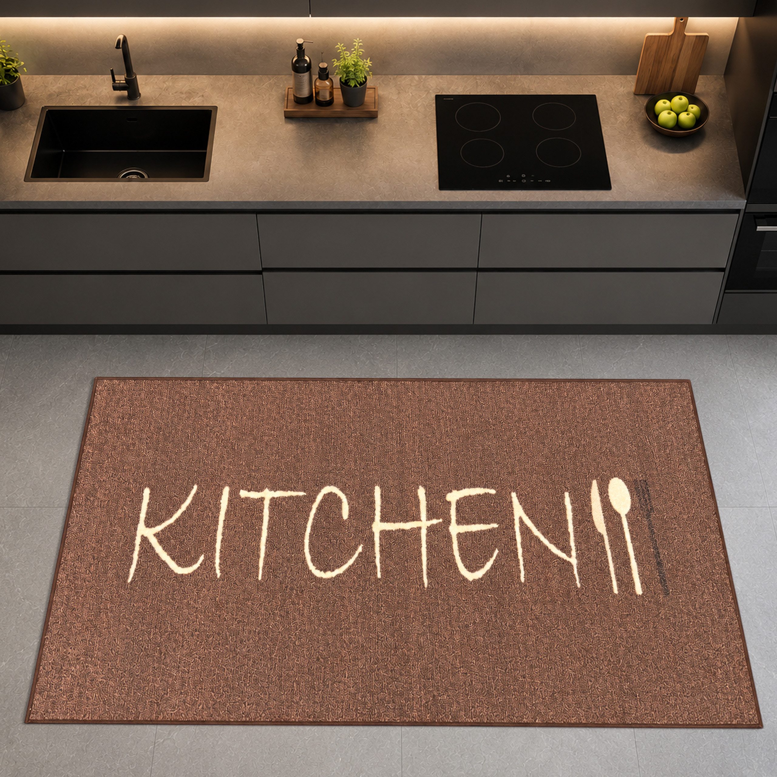 TeppichHome24 Teppich Robsuter Küchenläufer, rechteckig, Höhe: 4 mm, grafisches Küchenmotiv, gummierte rutschfeste Rückseite
