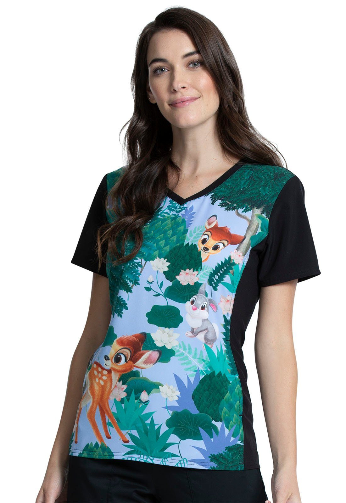 Kasack Bambi" Cherokee mit bedruckter Damen Kasack Funktionsbluse Bunt "Forest Frolic Disney Motiv