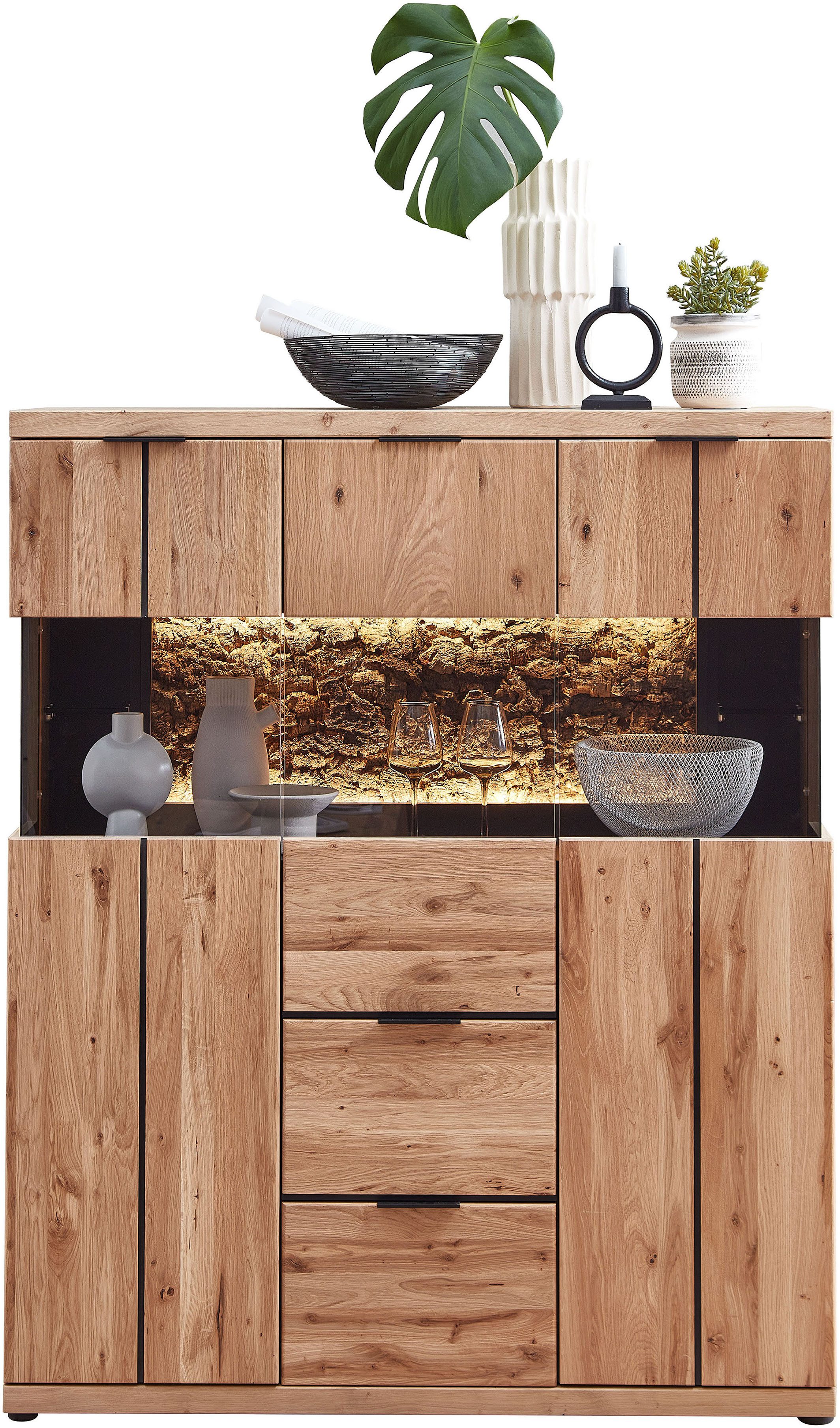 Wohnconcept Highboard Donna Highboard, 122x144x42 (BxHxT) (1 St), Beleuchtung optional bestellbar, 3 türig, 2 Schubkasten, Softclose