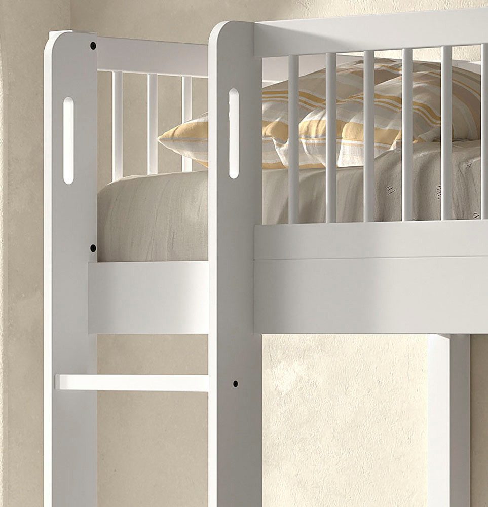 Vipack Etagenbett Buche massiv weiß, Made in Europe, langlebige Qualität (B/H/T ca. 208x176x98cm, inkl. Leiter, Absturzschutz oben umlaufend), 2 Lattenroste, wa – Bild 5 von 5