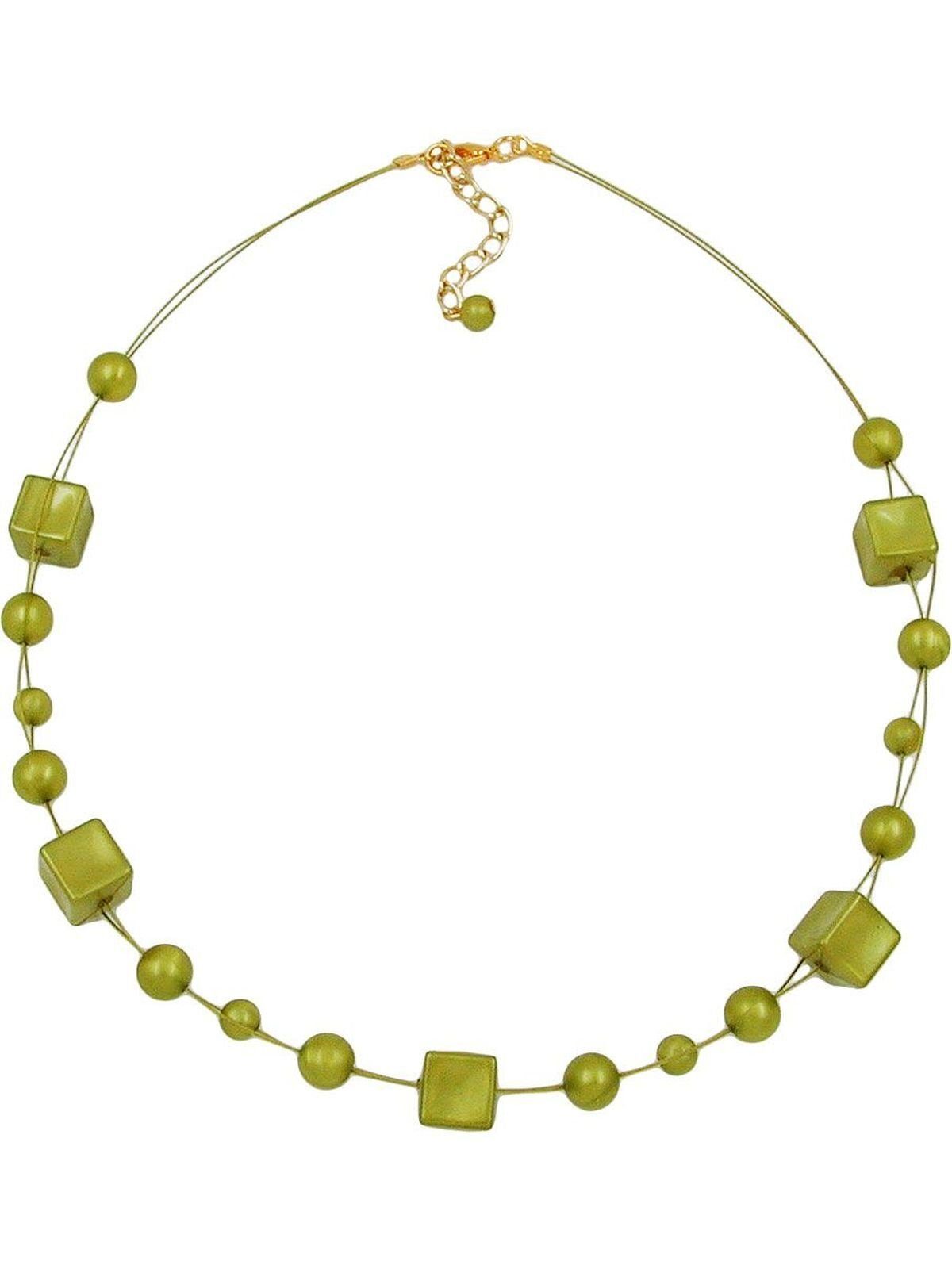 Würfelperle 45cm Kunststoffperlen Drahtkette seide-oliv (1-tlg) Perlenkette Gallay