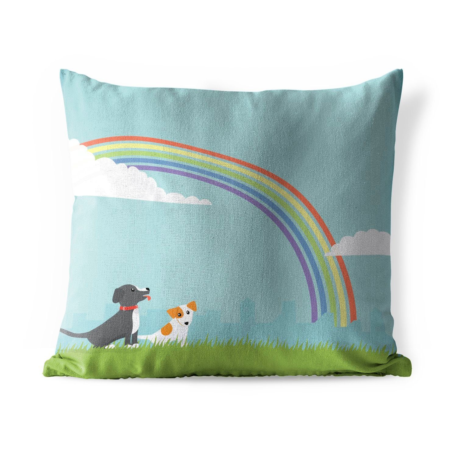 einem Kissenhülle, Dekokissen, Kissenbezüge, zwei unter von Eine Regenbogen, MuchoWow Illustration Dekokissenbezug, Dekokissen Hunden Outdoor