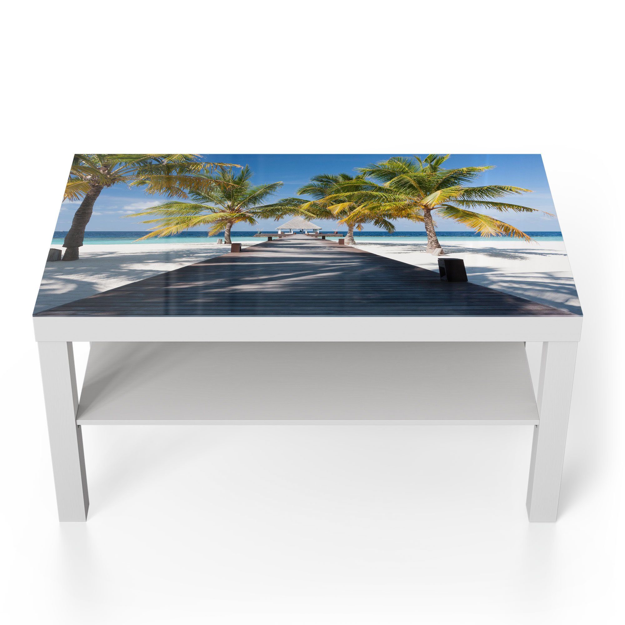 DEQORI Couchtisch 'Tropischer Strandaufgang', Glas Beistelltisch Glastisch modern Weiß
