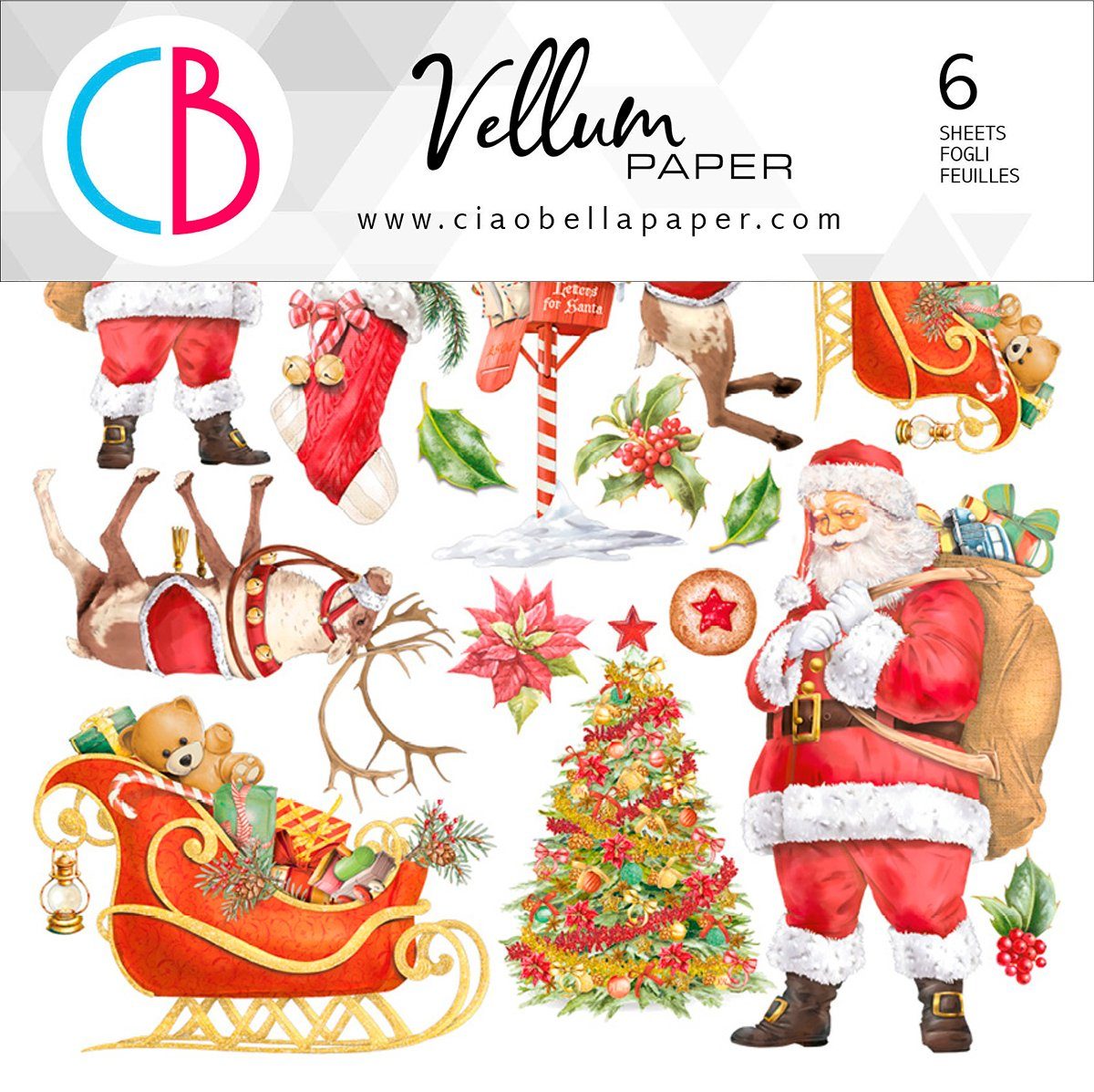 Ciao Bella Motivpapier Vellum Paper Dear Santa, 15 cm x 15 cm 6 Blatt | Papier