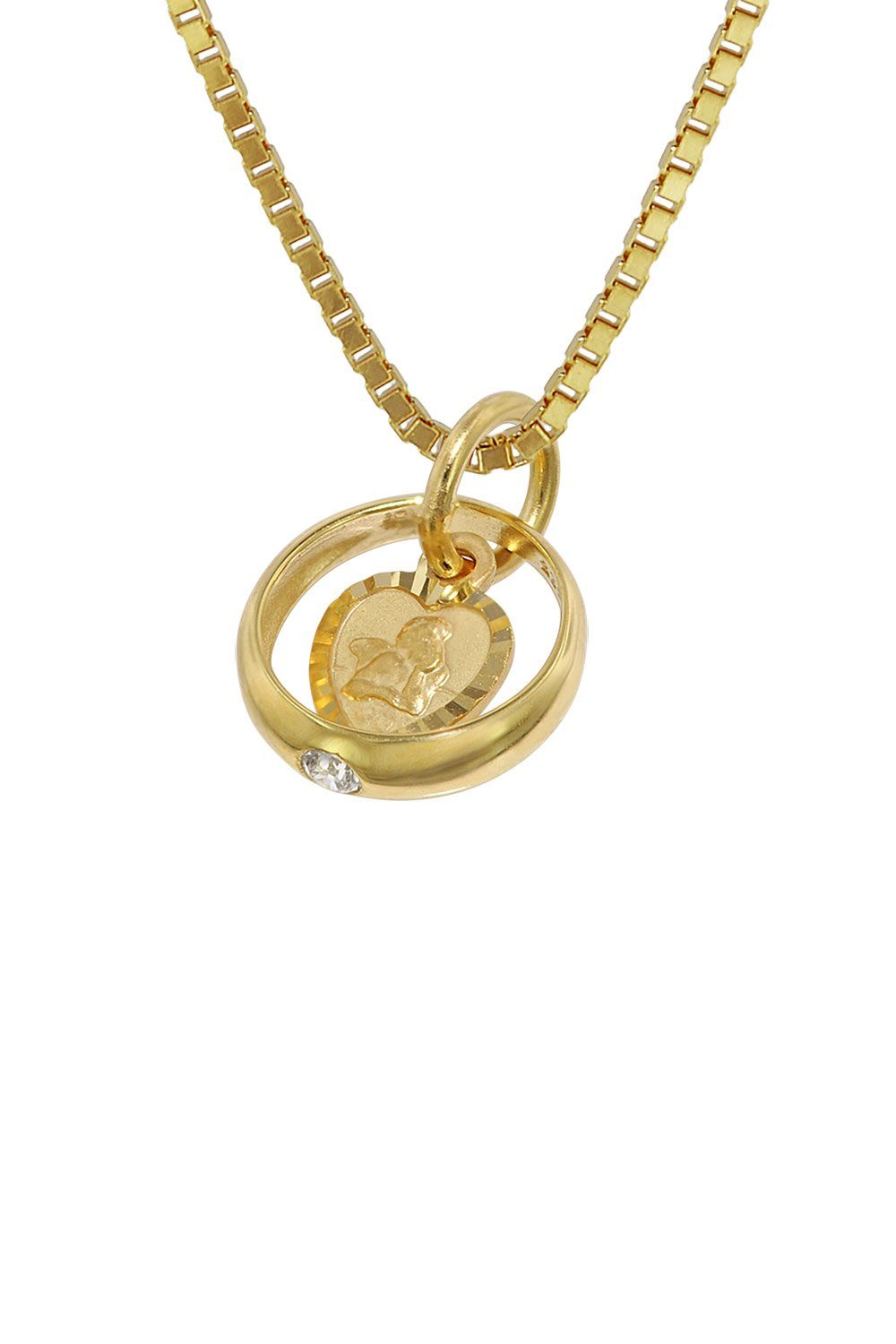 trendor Kette mit Anhänger Taufring mit Amorherz Gold 585 an goldplattierter Silberkette