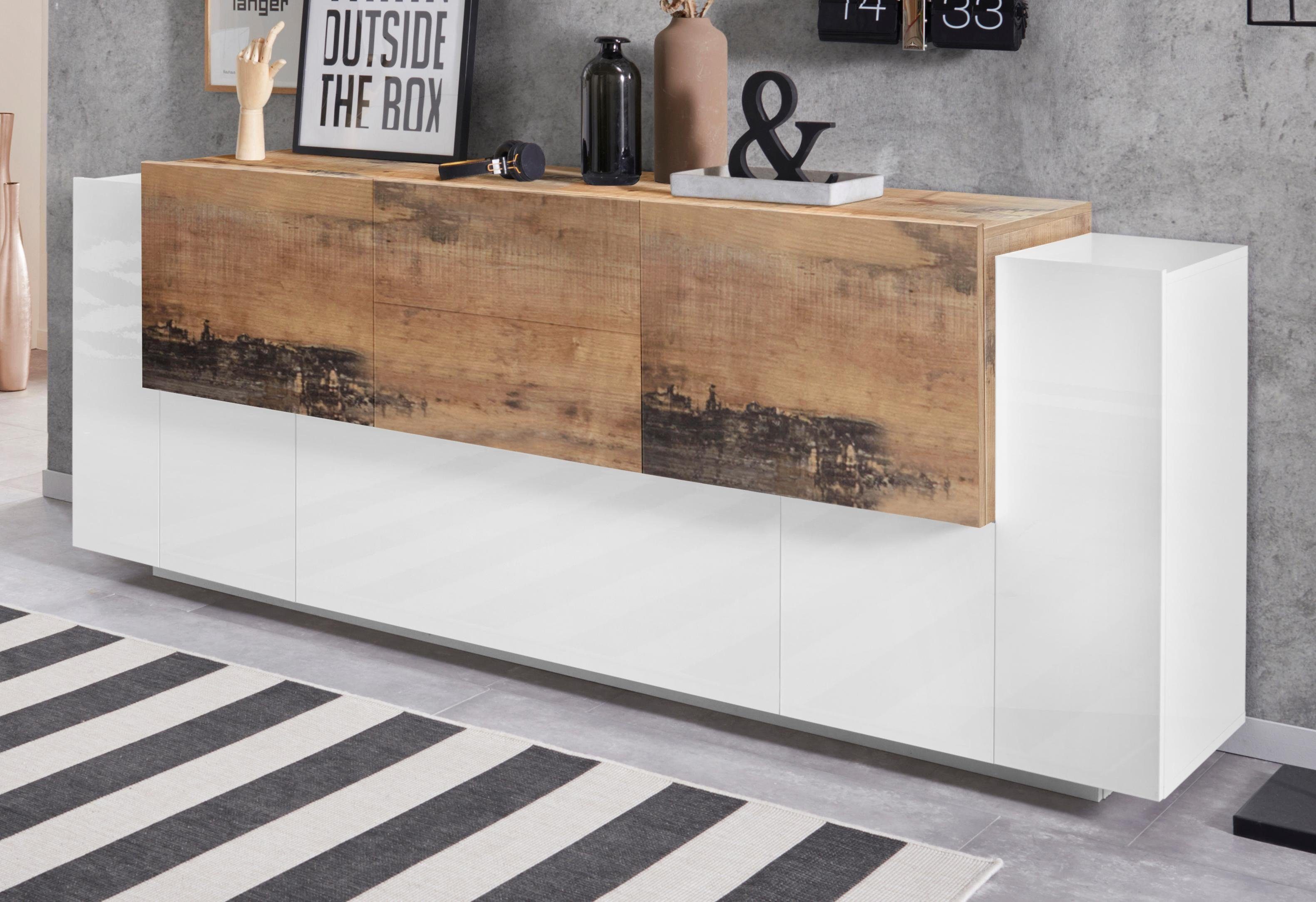 INOSIGN Sideboard Coro, Kommode, Schrank, Kredenz, grifflos mit Einlegeböden, 1 Klappe,4 Türen,2 Schubkästen Doppeltiefe, Breite 220