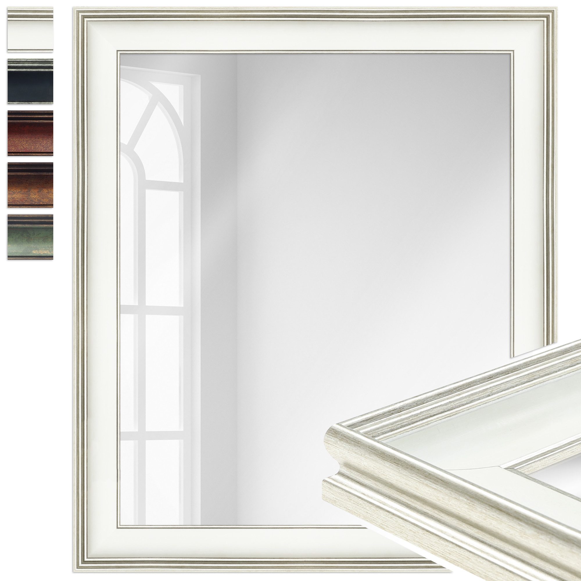 WANDStyle Wandspiegel H235, Vintage Spiegel Weiß 60x70 cm, großer Wandspiegel Weiß 60x70