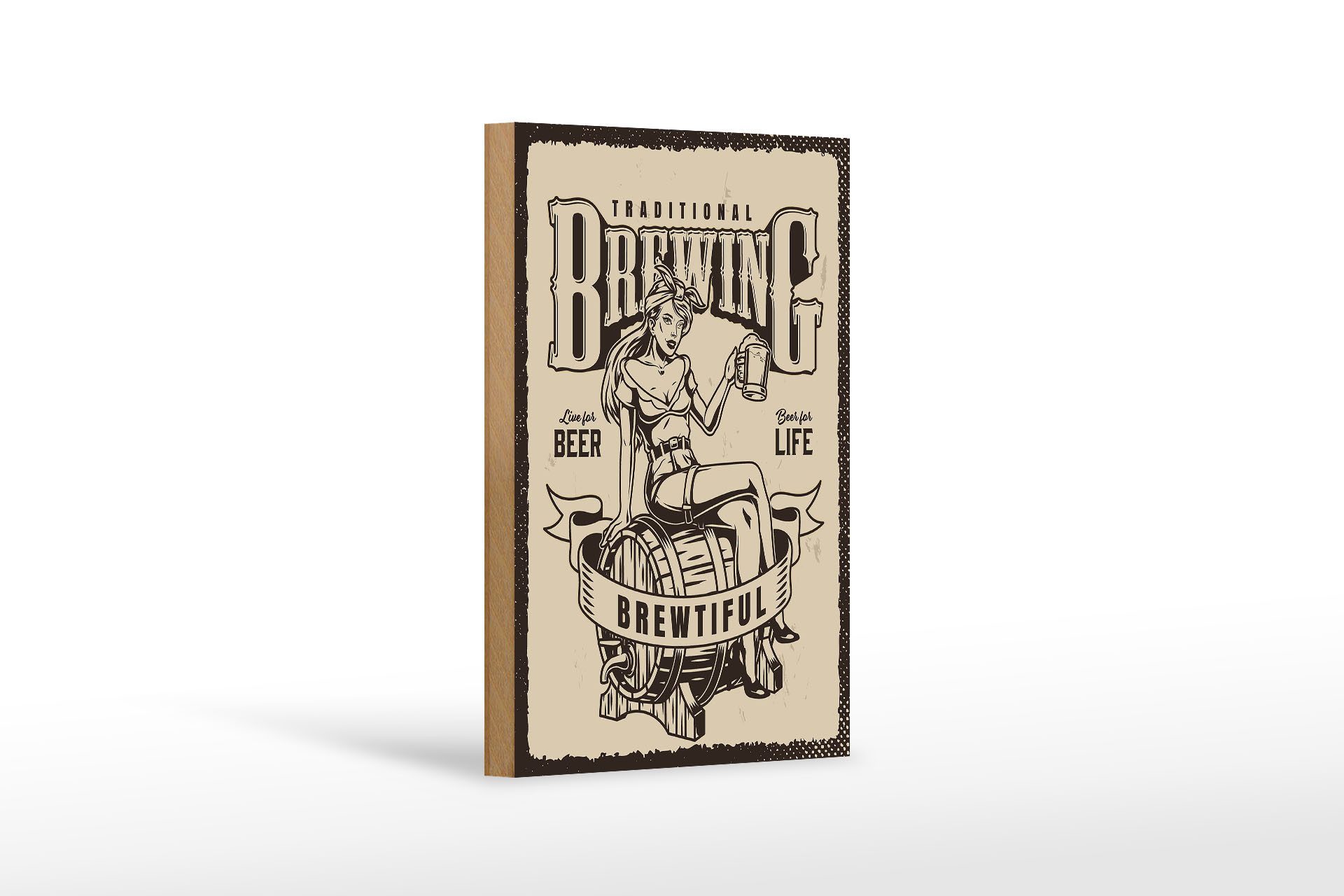 Holzbild Spruch Traditional Brewing live for Beer 12x18 cm