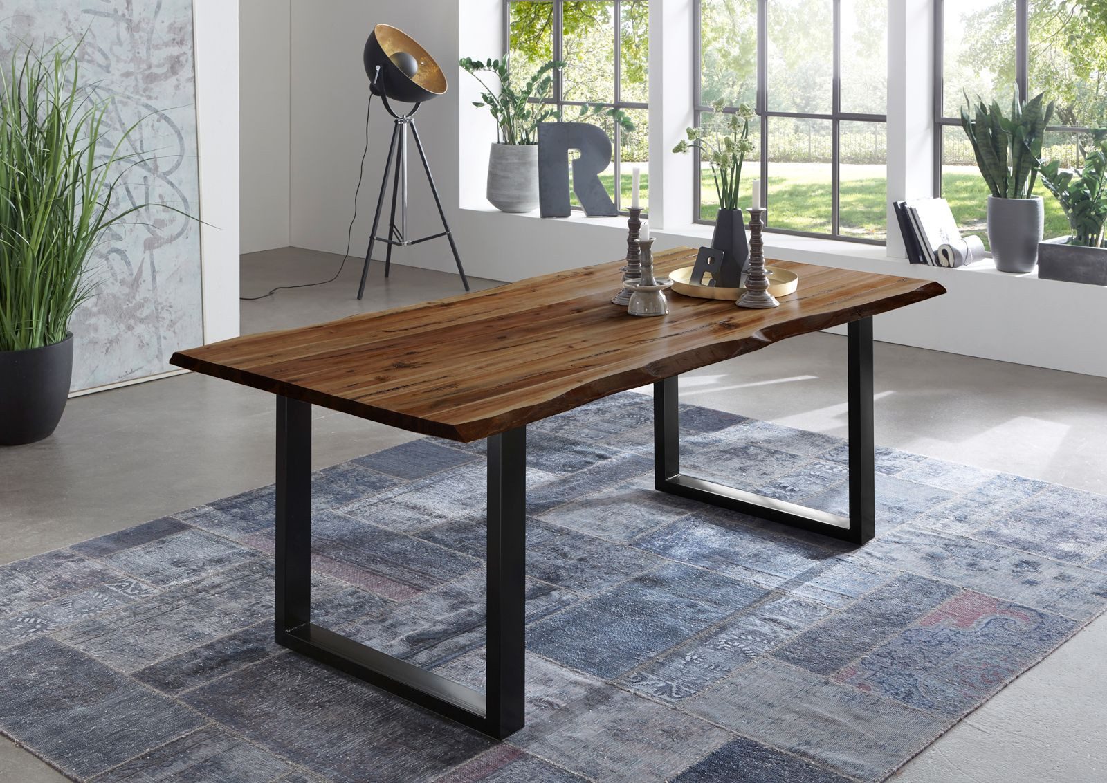 Loreno® Essgruppe Noah, Akazienholz, Baumkante, Metallgestell günstig online kaufen