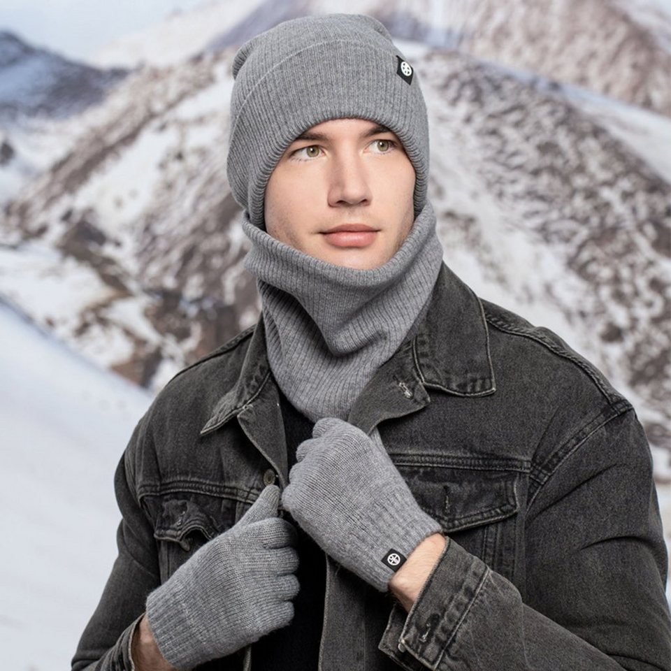 Rutaqian Schlupfmütze Unisex Beanie Strickmütze Winterschal Thermo  Handschuhe (3-in-1 Winter-Set) Warme Knit Hut Loop Schal Rutschfeste  Handschuhe
