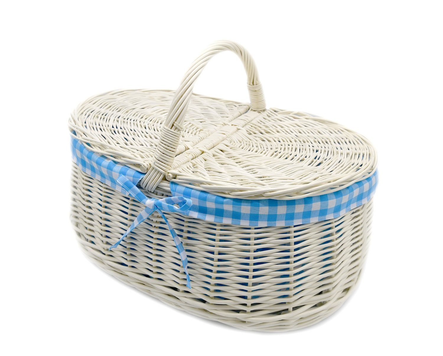 MyBer® Einkaufskorb Korb Picknickkorb Stabiler weiß Deckeln geflochten 2 aus mit Weide Einkaufskorb Weidenkorb Stoffeinlage mit Tragekorb