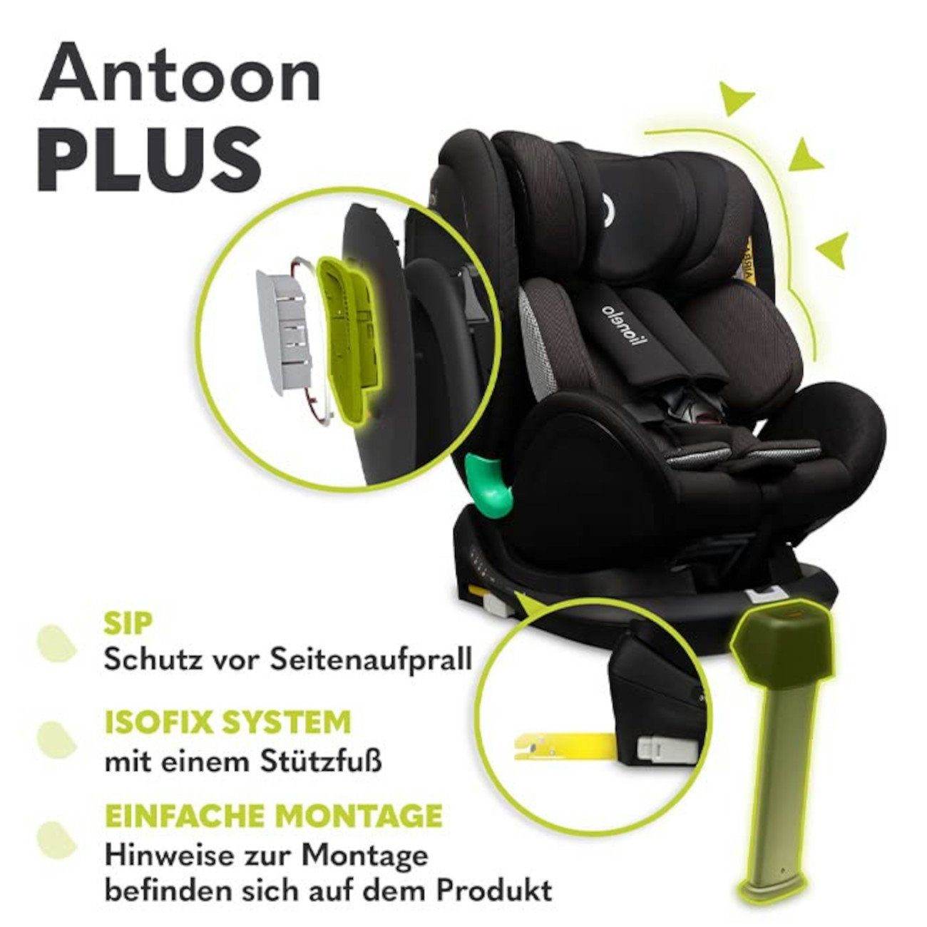 lionelo Autokindersitz ANTOON PLUS, 0 3 Geburt, bis kg, Liegeposition ab kg, 18,00 I-Size Black bis: 0,00 Jahre, ab: 18kg ISOFIX Onyx 360° bis bis: ab: (einstellen)