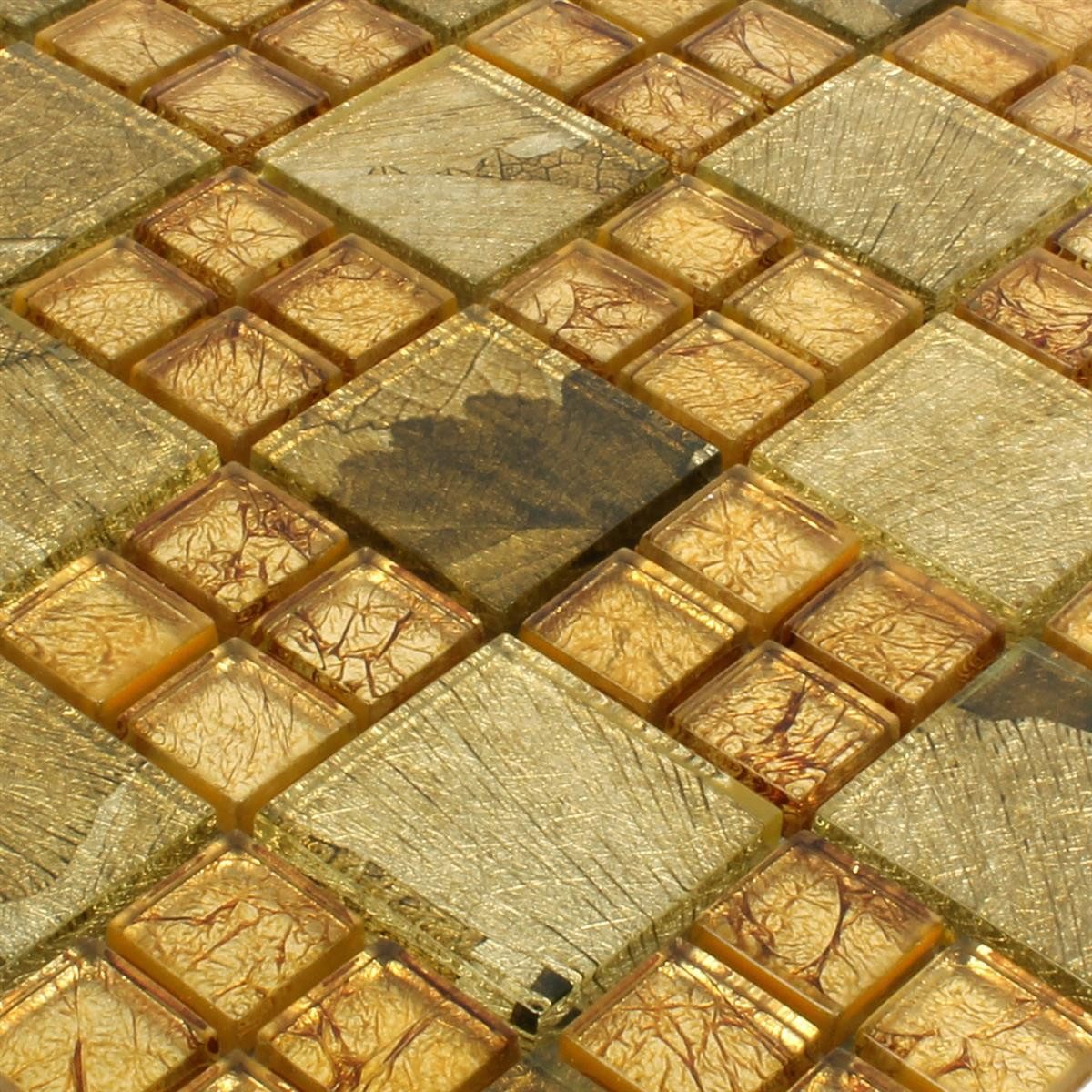 Mosafil Mosaikfliesen Glasmosaik Fliesen Firebird, Glas 30.000x30.000, gold, Wasserfest