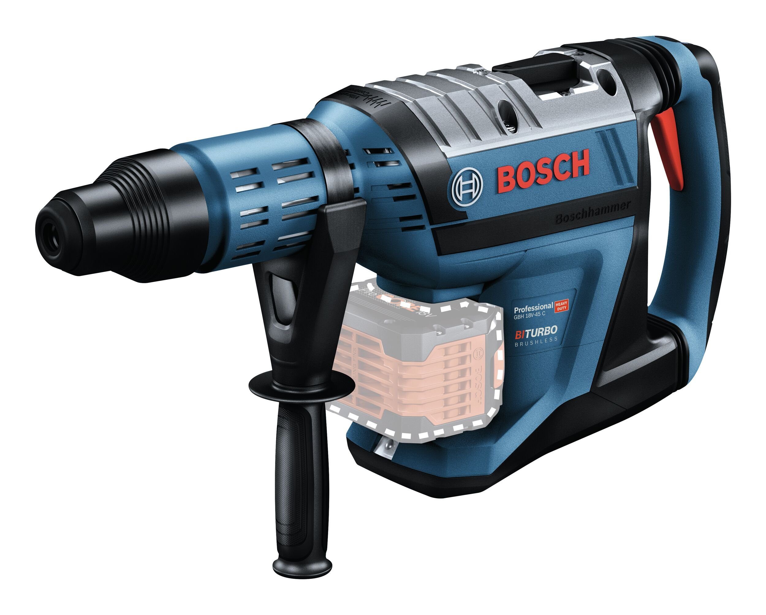 Bosch Professional Akku-Kombibohrhammer GBH 18V-45 C, 18 V, max. 300 U/min, Bohrhammer BITURBO mit SDS max Ohne Akku - im Handwerkerkoffer