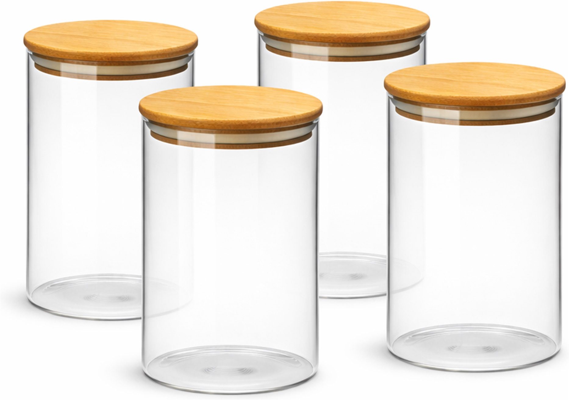 van Well Vorratsglas Vorratsdose Ella, 4 Stück, Bambus, Glas, (Set, 4-tlg), mit Bambusdeckel