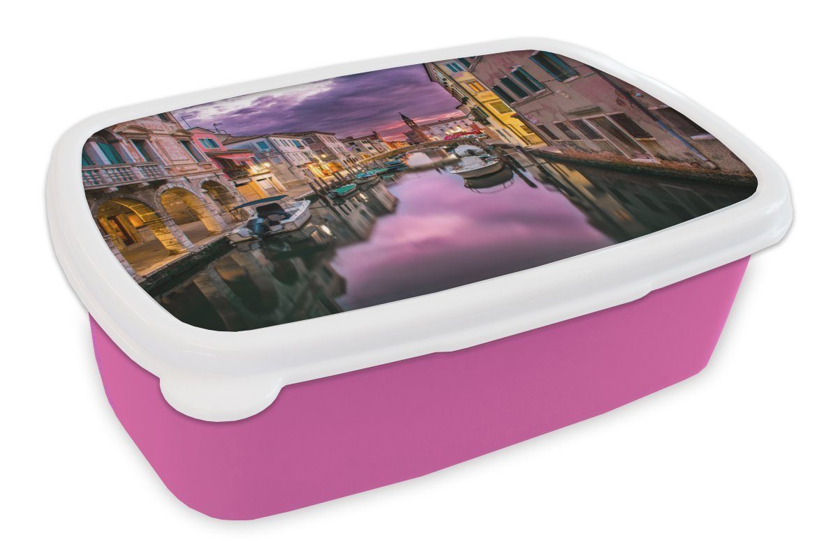 MuchoWow Lunchbox Italien - Wasser - Venedig, Kunststoff, (2-tlg), Brotbox für Erwachsene, Brotdose Kinder, Snackbox, Mädchen, Kunststoff rosa