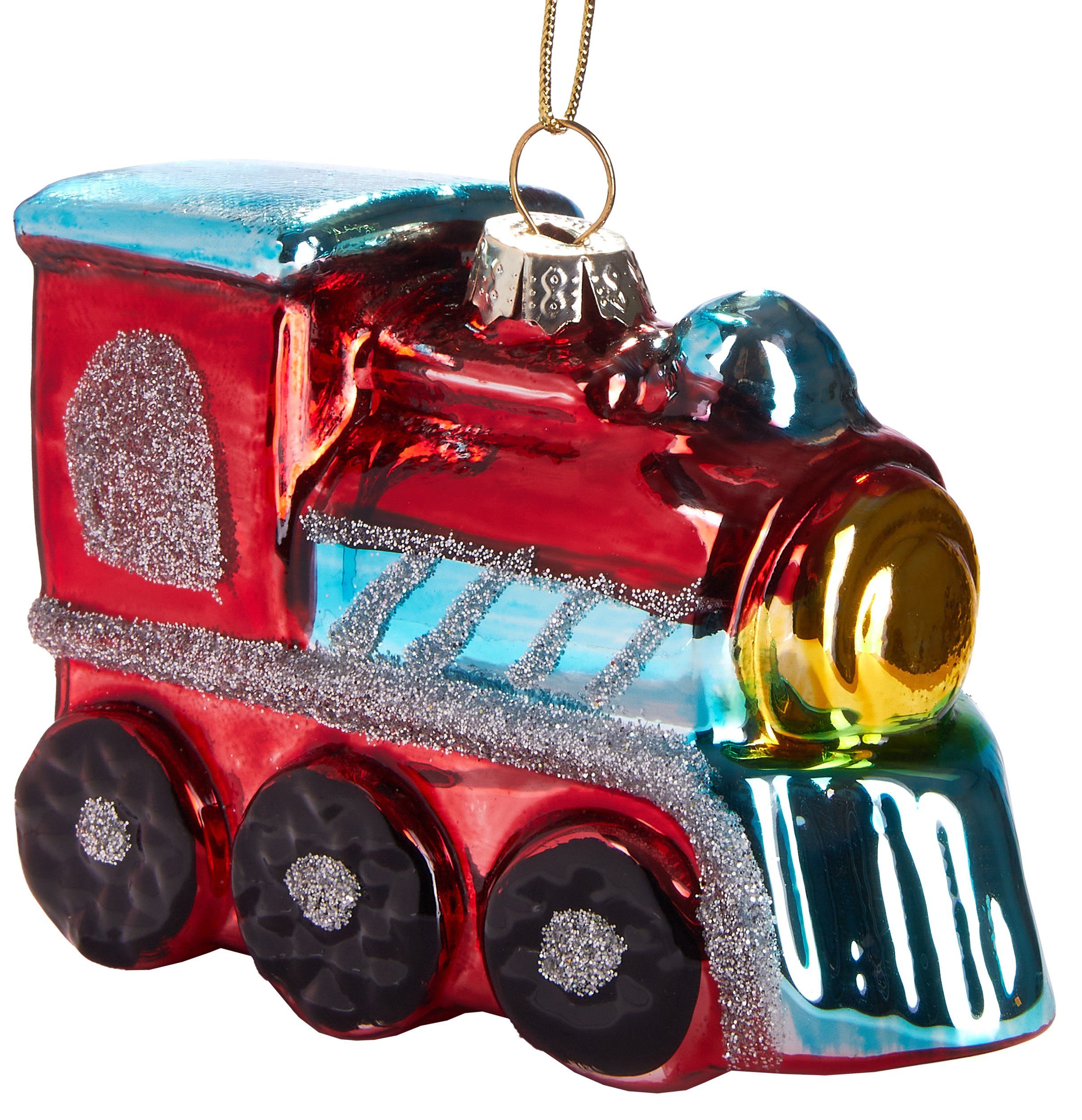 Rote Mundgeblasene Weihnachtsanhänger ca. aus 9 - Glas, cm handbemalt Weihnachtskugel schöner BRUBAKER Lokomotive, Christbaumschmuck