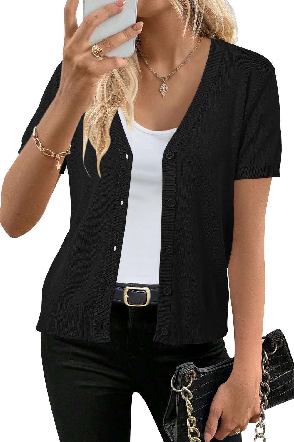 Arach&Cloz Strickjacke Arach&Cloz Damen Wool Blend Strickjacke Kurz Cardiga günstig online kaufen