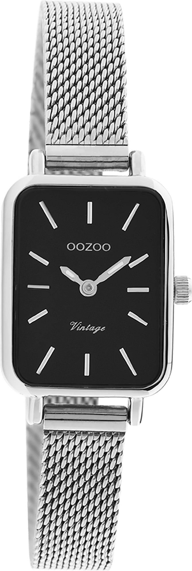 OOZOO Quarzuhr Oozoo Damen Armbanduhr Vintage Series, (Analoguhr), Damenuhr rechteckig, klein (21x26mm) Metall, Mesharmband, Casual-Style