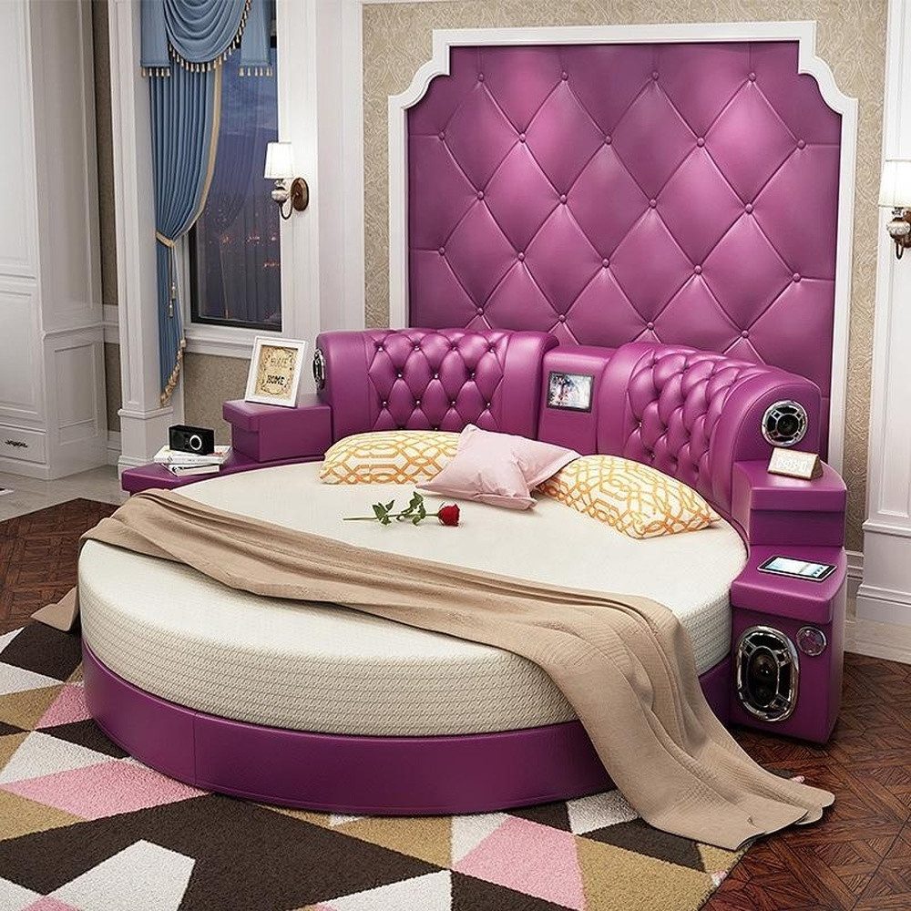 Xlmoebel Rundbett Rundes Kingsize-Bett mit LED-Licht und Lederpolster (1-tlg., Multifunktions Bett), Hergestellt in Europa