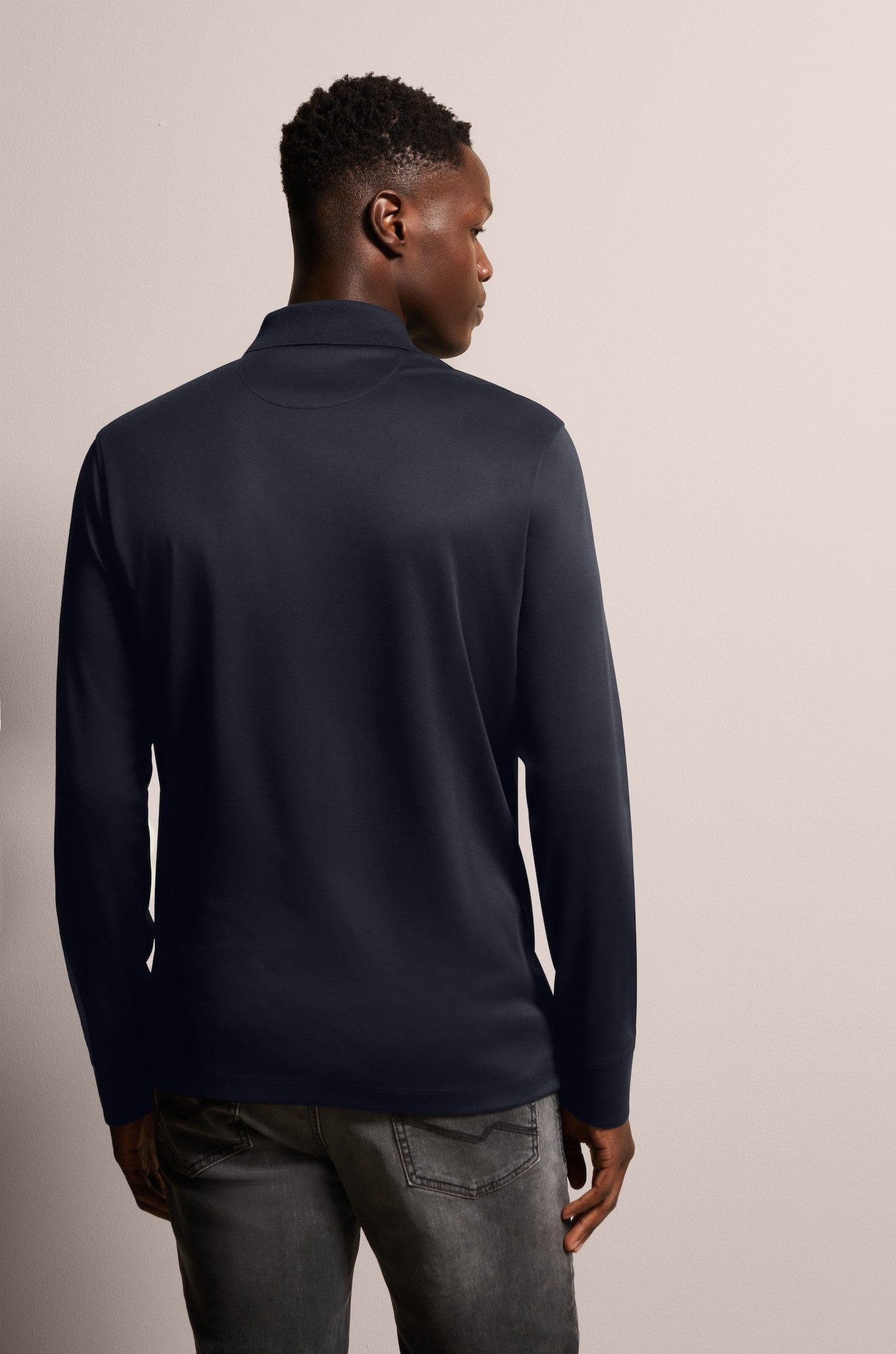 bugatti Langarm-Poloshirt mit feiner zweifarbiger Strukturoptik günstig online kaufen
