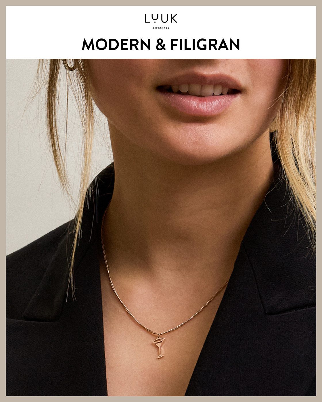 LUUK LIFESTYLE Kette mit Anhänger Cocktailglas, Glas Halskette aus Edelstahl