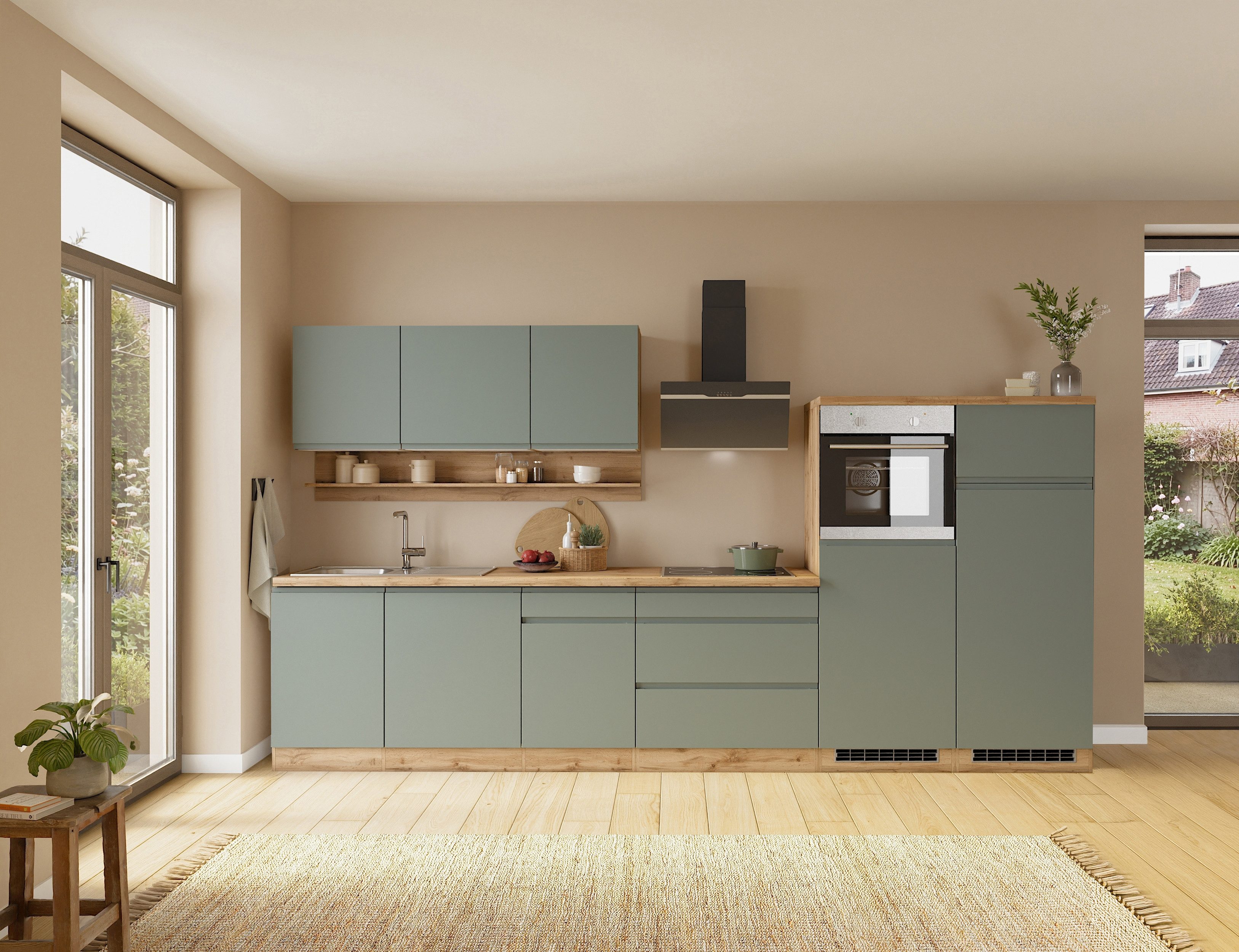 KOCHSTATION Küchenzeile KS-Virginia,neu in verbesserter Ausführung, Breite 360 cm, Softclose, wahlweise mit E-Geräten und Induktion