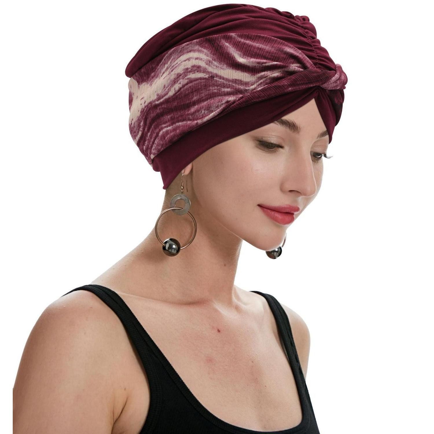 LuxusKollektion Turbanmütze Turban Mütze Batik Rot Polyester Damen (1-St)