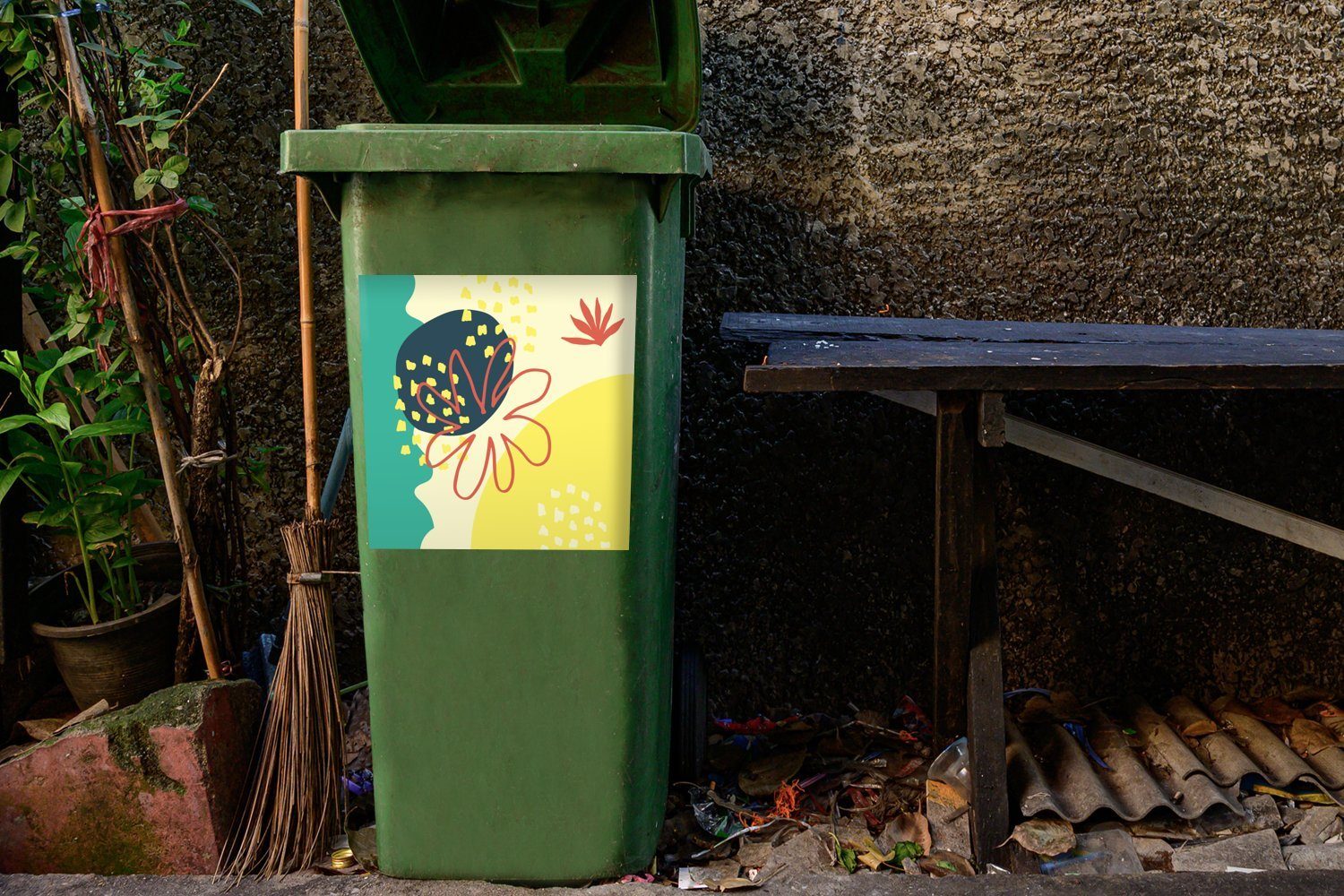 MuchoWow Wandsticker Sommer Sticker, Abstrakt (1 - Container, Blume - Mülleimer-aufkleber, St), Abfalbehälter Mülltonne