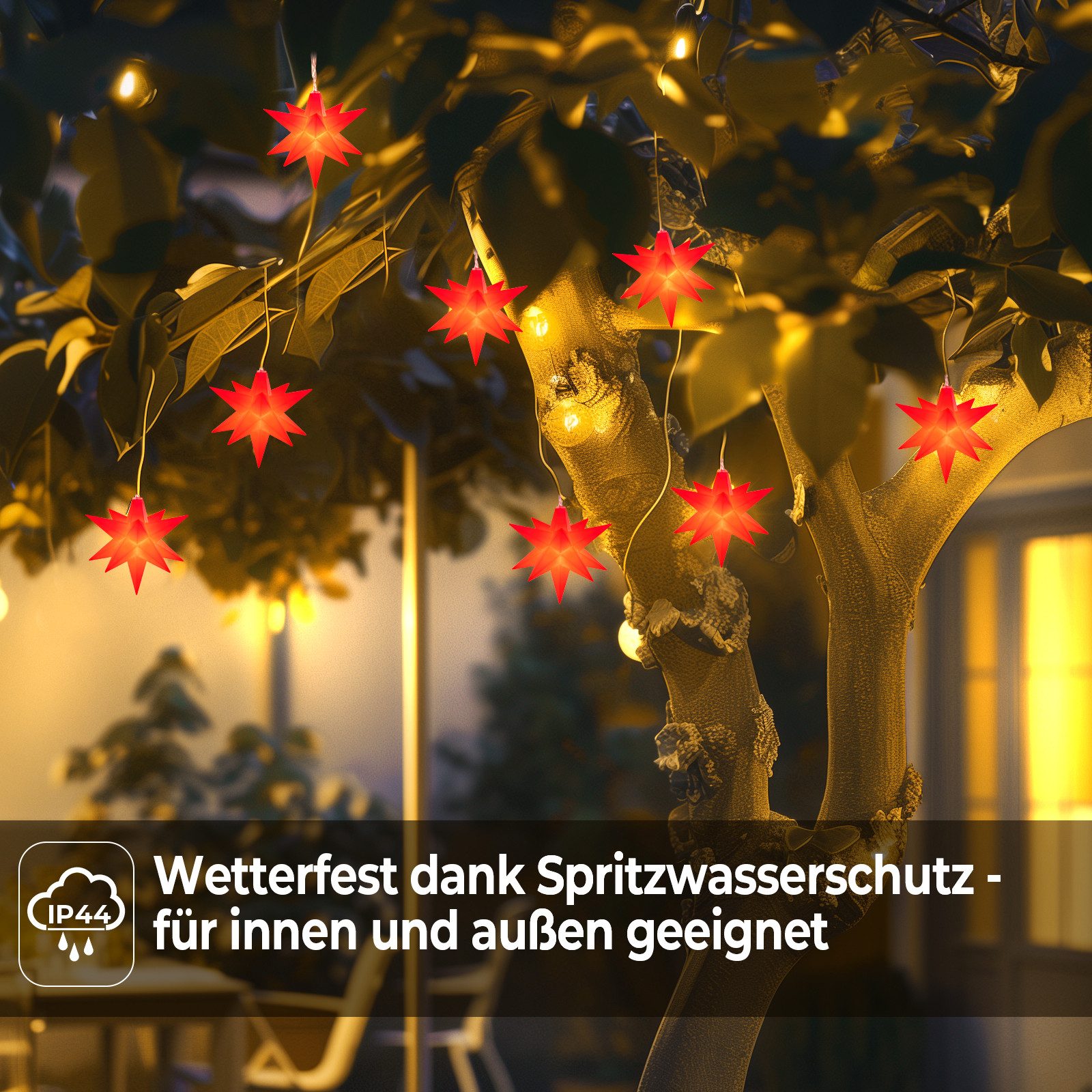 ovilum LED Stern Lichterkette 10 Sterne warmweiß, aus Kunststoff in Rot zur