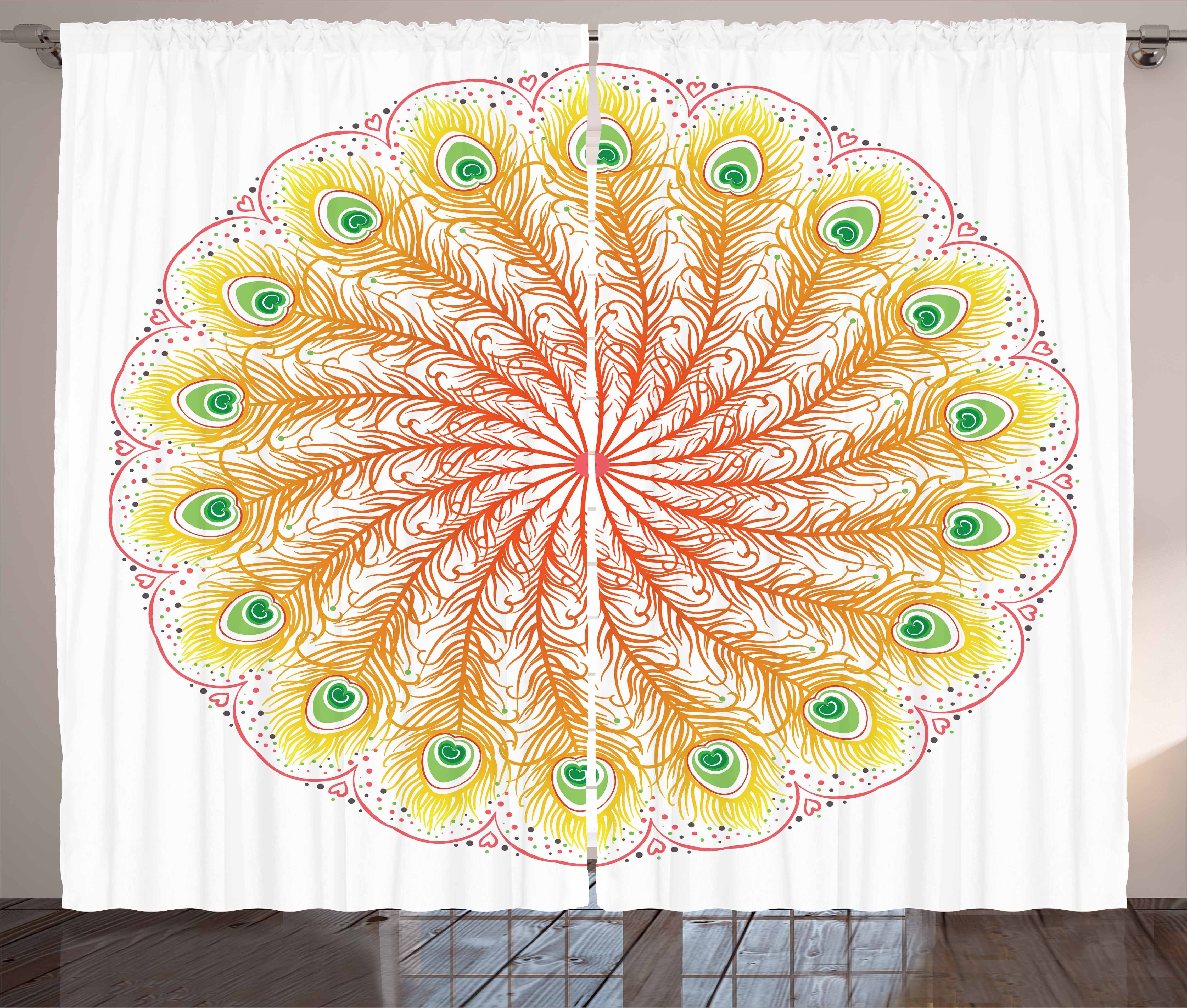 Gardine Schlafzimmer Kräuselband Vorhang mit Schlaufen und Haken, Abakuhaus, Peacock Mandala Blended Farbe Motiv